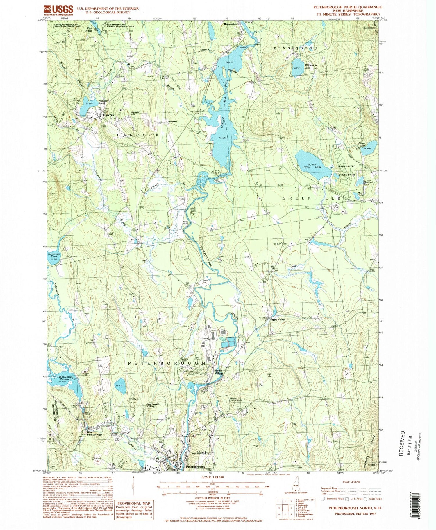 Classic USGS Peterborough North New Hampshire 7.5'x7.5' Topo Map Image