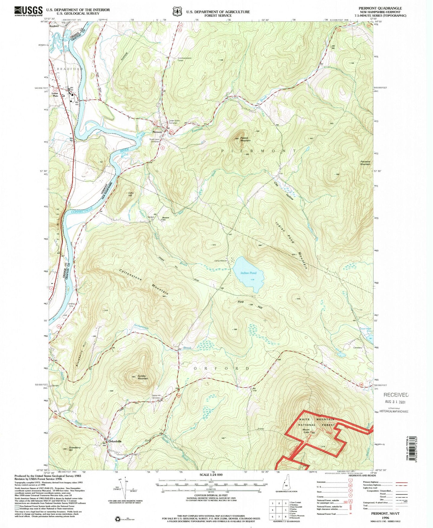 Classic USGS Piermont New Hampshire 7.5'x7.5' Topo Map Image