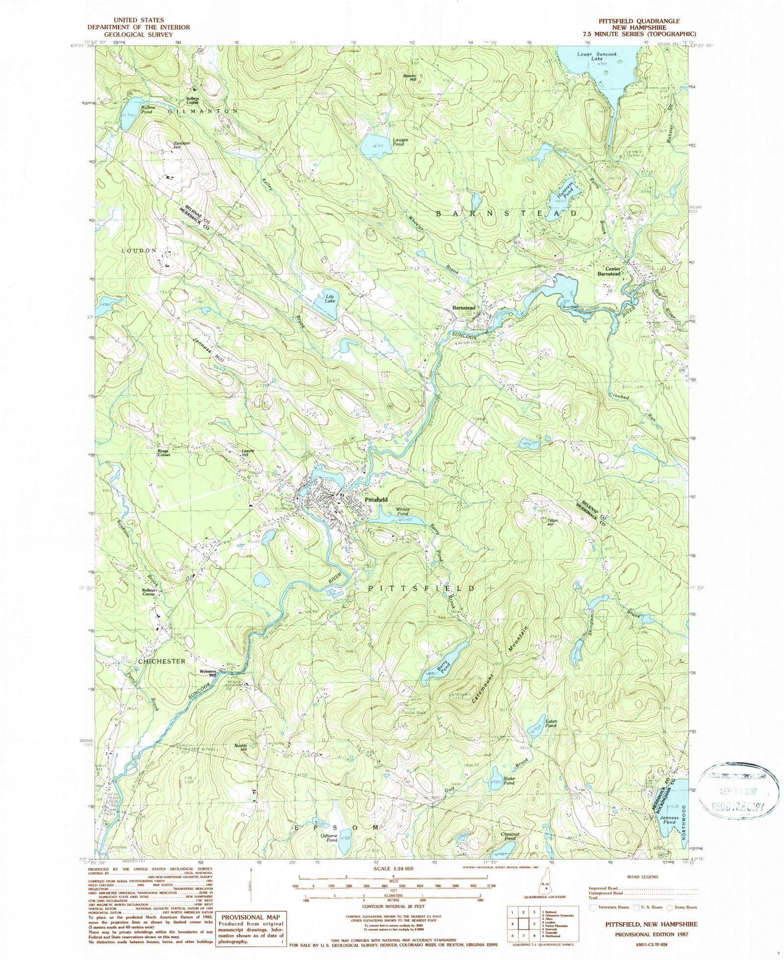 Classic USGS Pittsfield New Hampshire 7.5'x7.5' Topo Map MyTopo Map Store