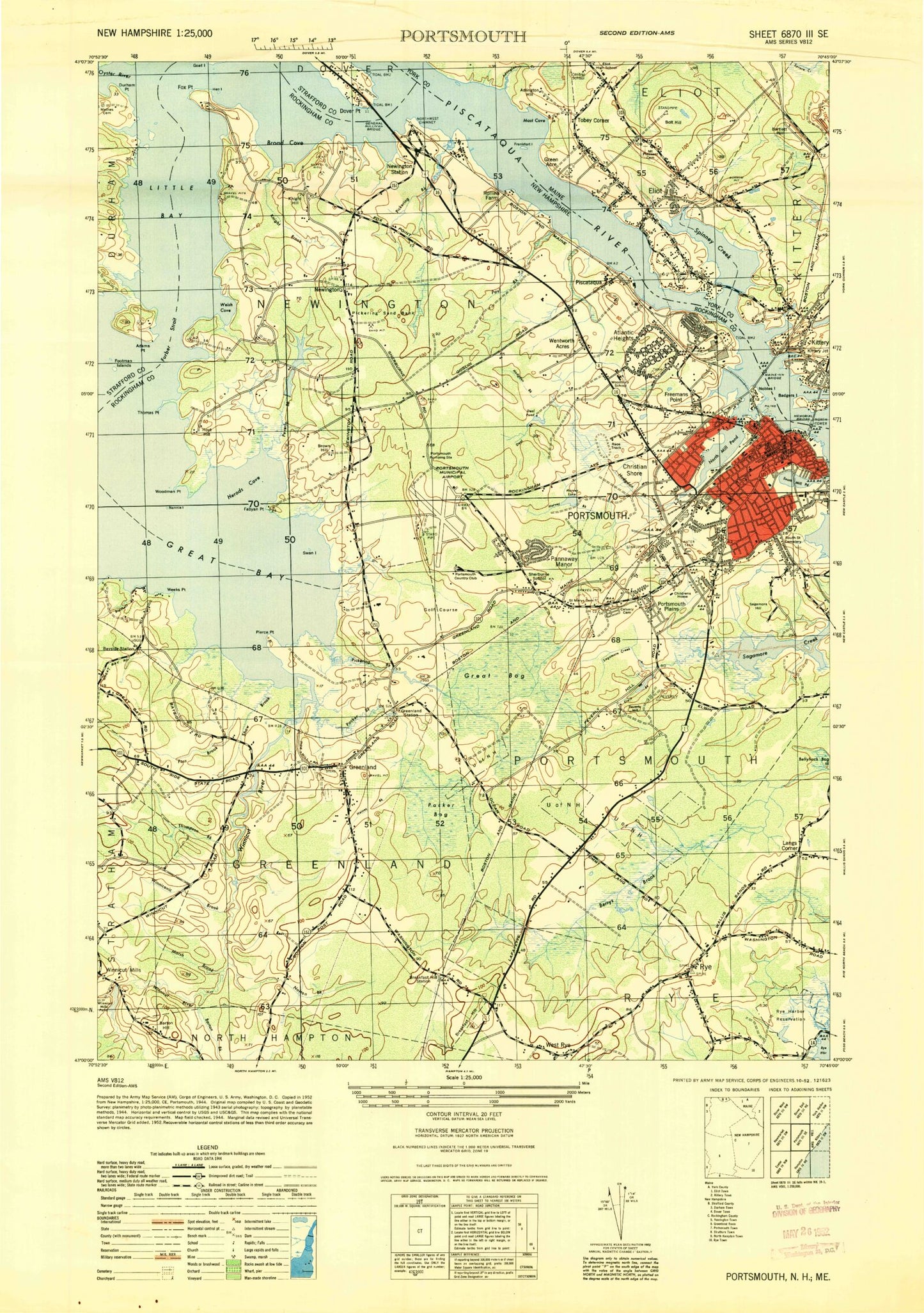 Classic USGS Portsmouth New Hampshire 7.5'x7.5' Topo Map Image