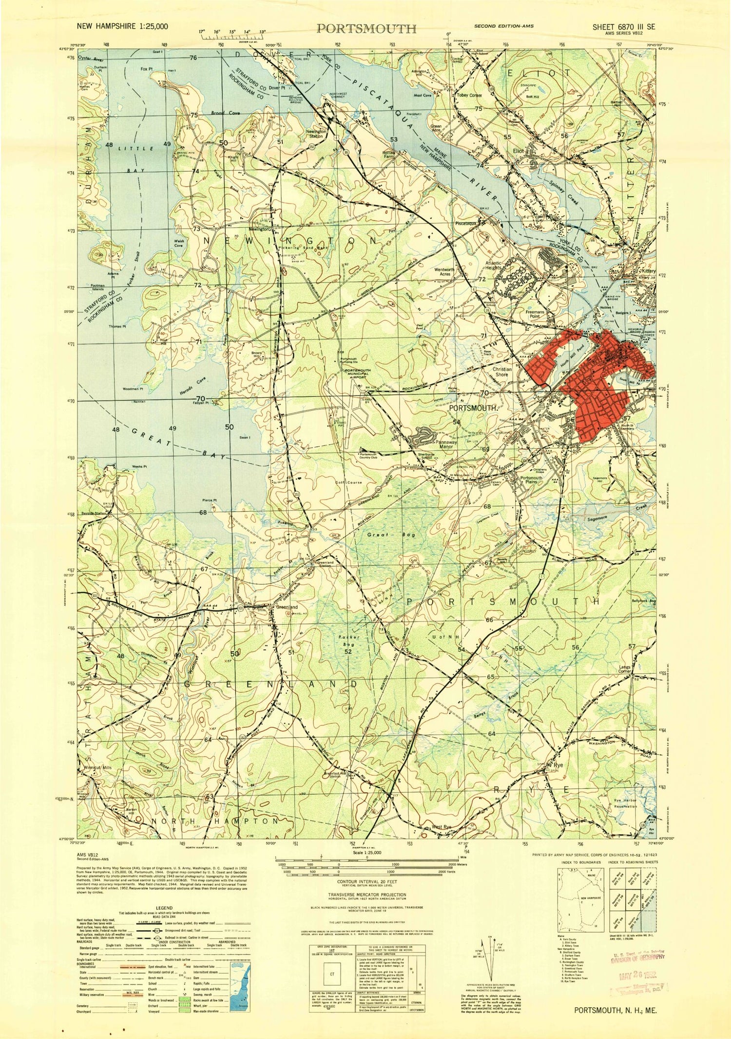 Classic USGS Portsmouth New Hampshire 7.5'x7.5' Topo Map Image