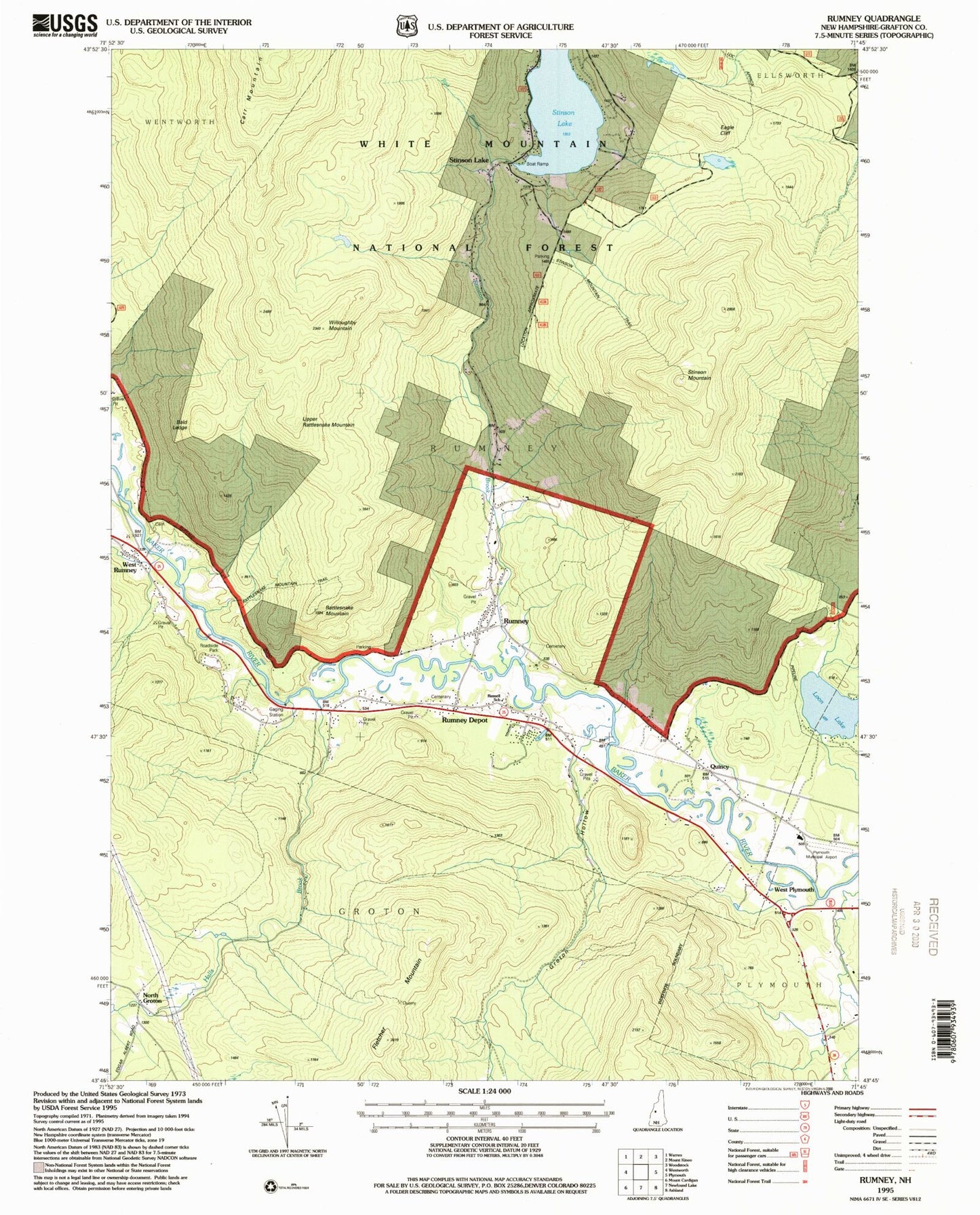 Classic USGS Rumney New Hampshire 7.5'x7.5' Topo Map Image