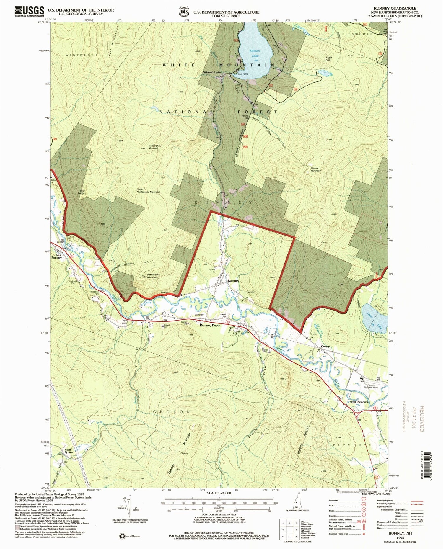Classic USGS Rumney New Hampshire 7.5'x7.5' Topo Map Image
