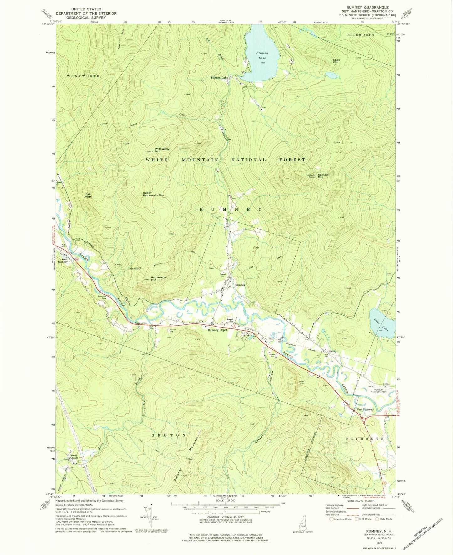 Classic USGS Rumney New Hampshire 7.5'x7.5' Topo Map Image