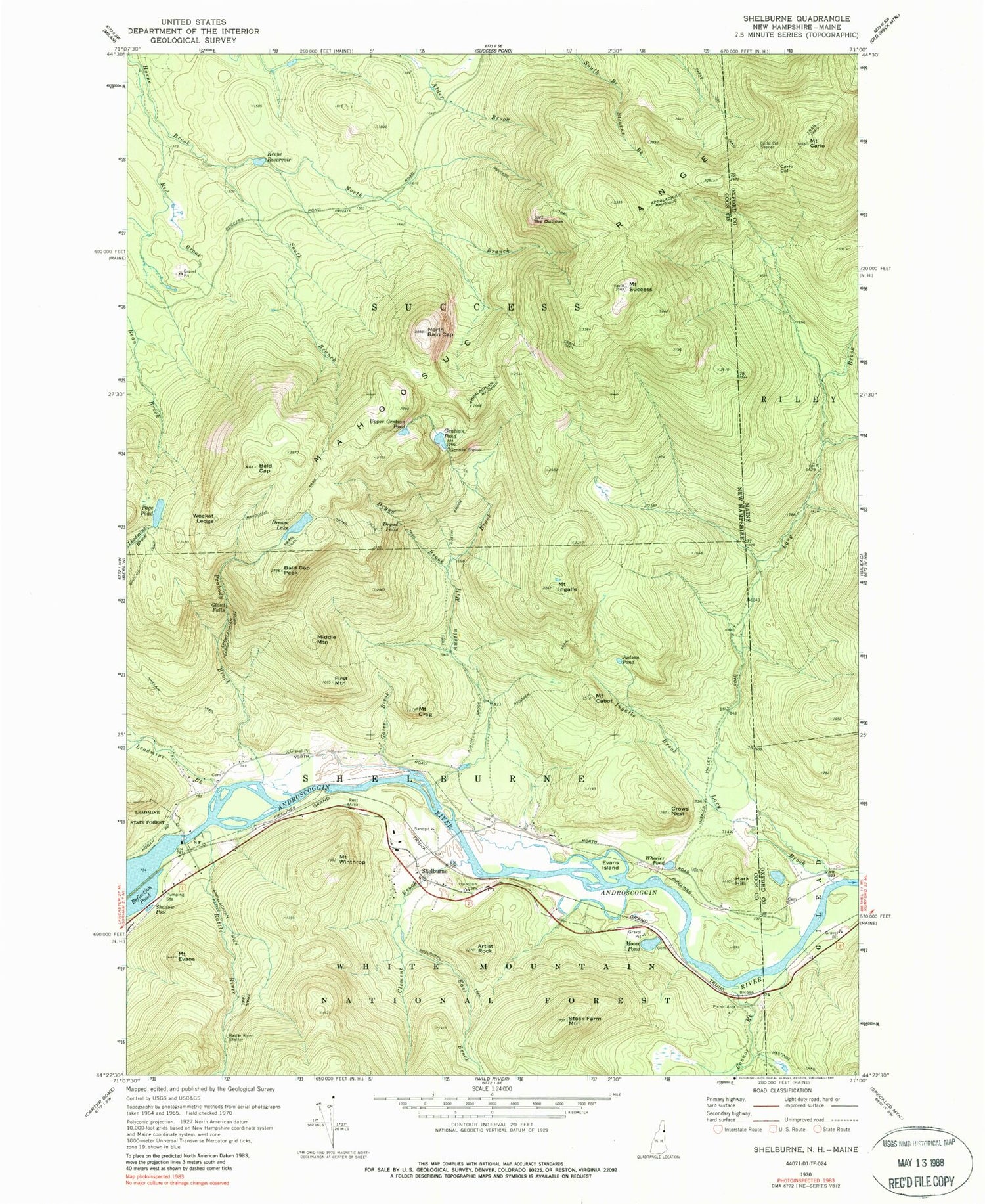 Classic USGS Shelburne New Hampshire 7.5'x7.5' Topo Map Image