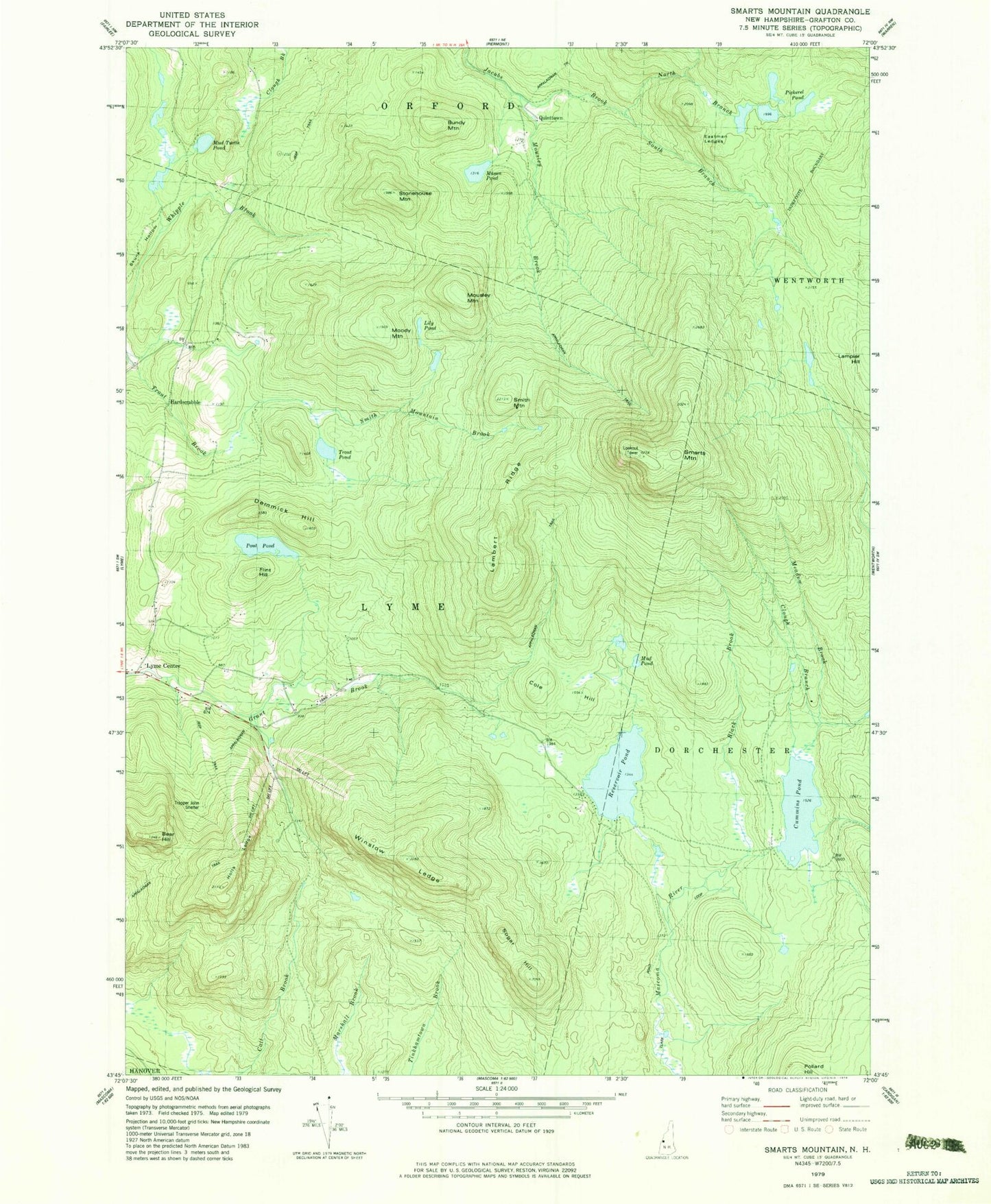 Classic USGS Smarts Mountain New Hampshire 7.5'x7.5' Topo Map Image
