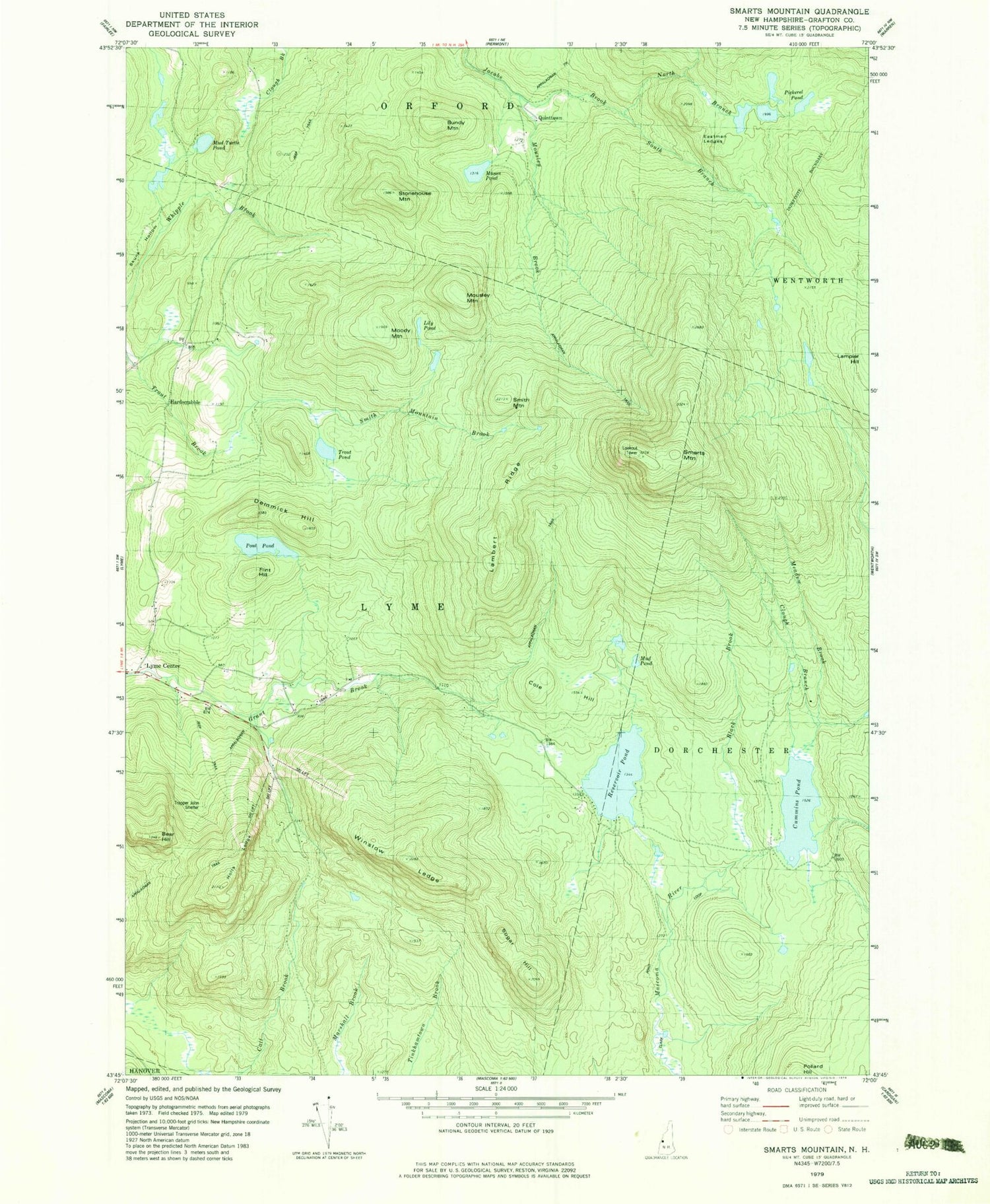 Classic USGS Smarts Mountain New Hampshire 7.5'x7.5' Topo Map Image