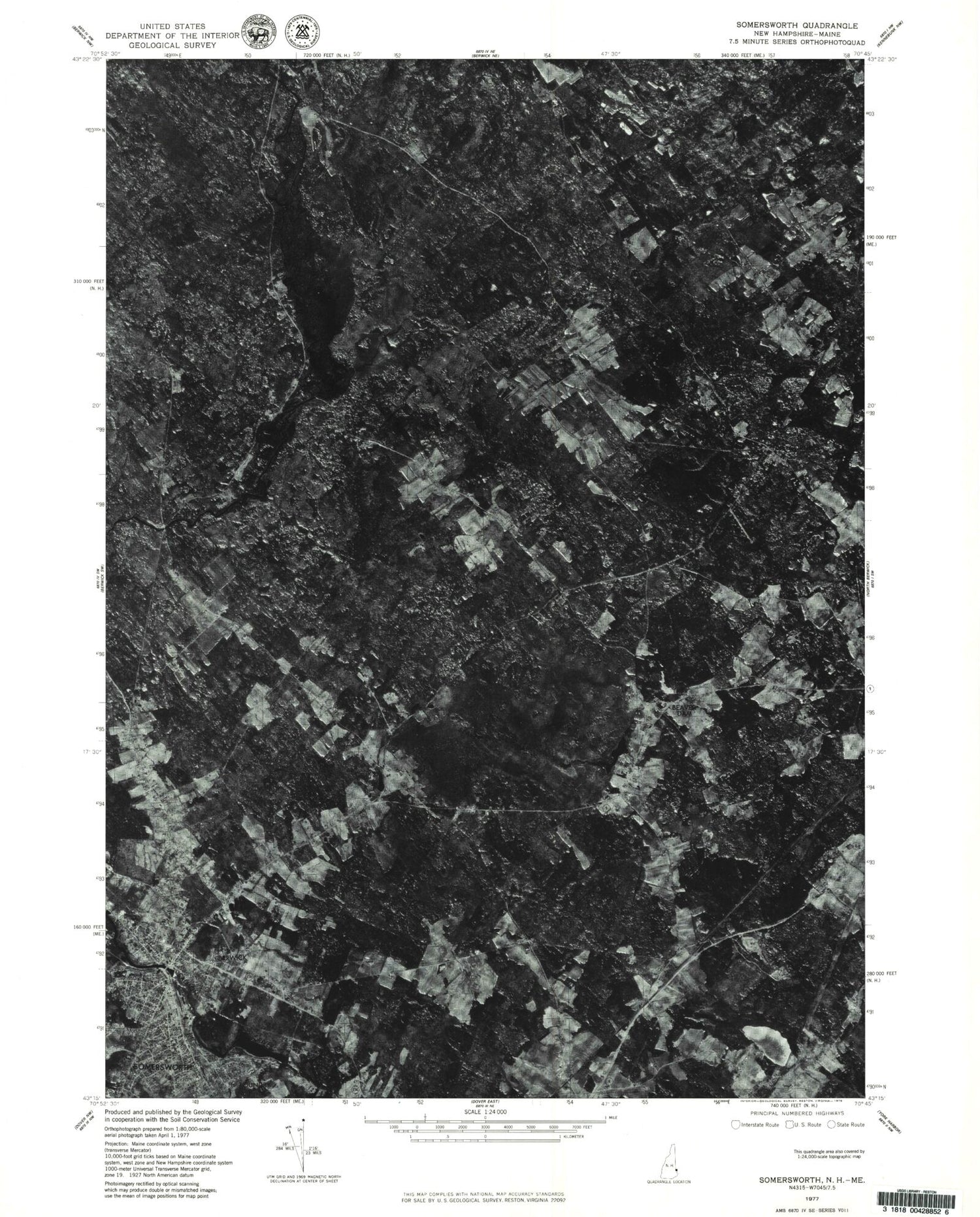Classic USGS Somersworth New Hampshire 7.5'x7.5' Topo Map Image