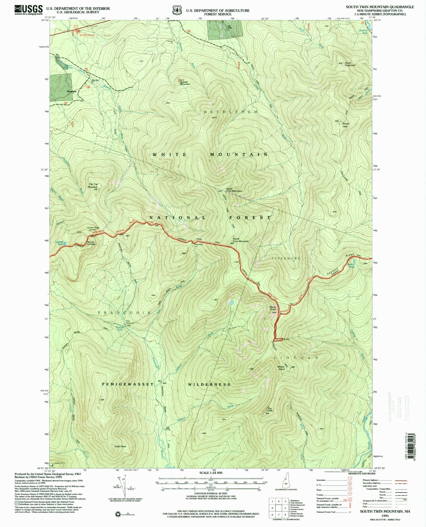USGS Classic South Twin Mountain New Hampshire 7.5'x7.5' Topo Map Image