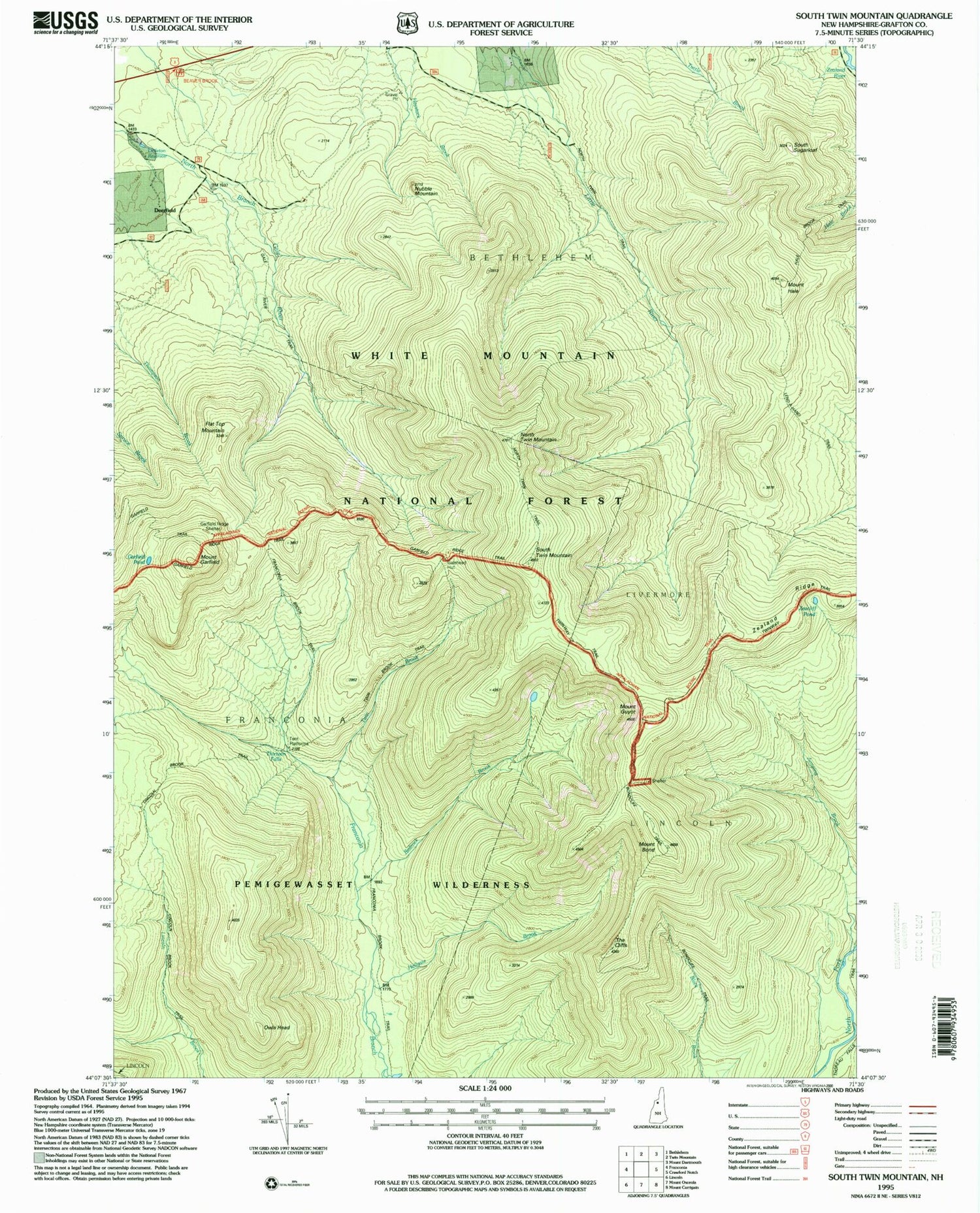 USGS Classic South Twin Mountain New Hampshire 7.5'x7.5' Topo Map Image
