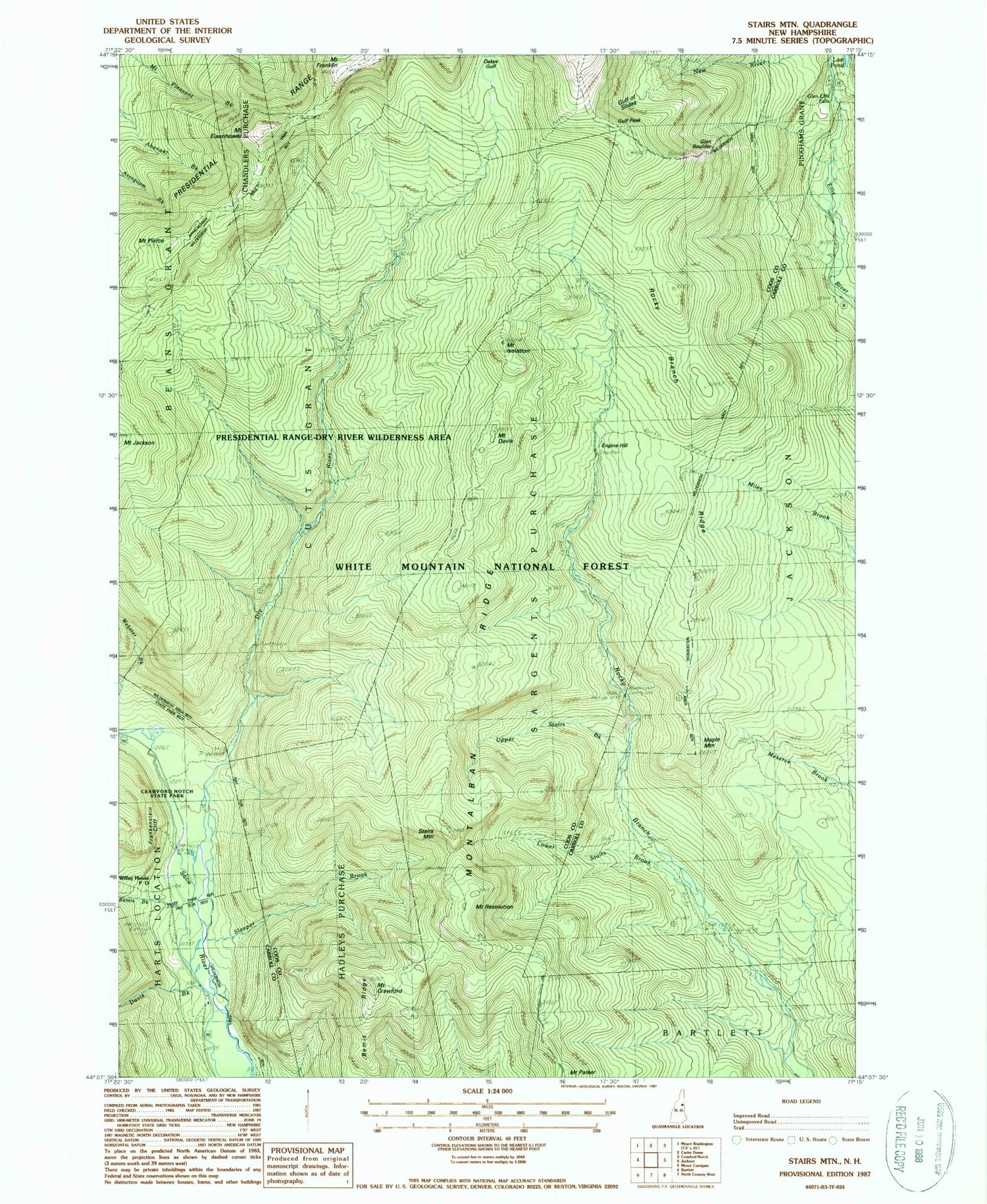 Classic USGS Stairs Mountain New Hampshire 7.5'x7.5' Topo Map Image
