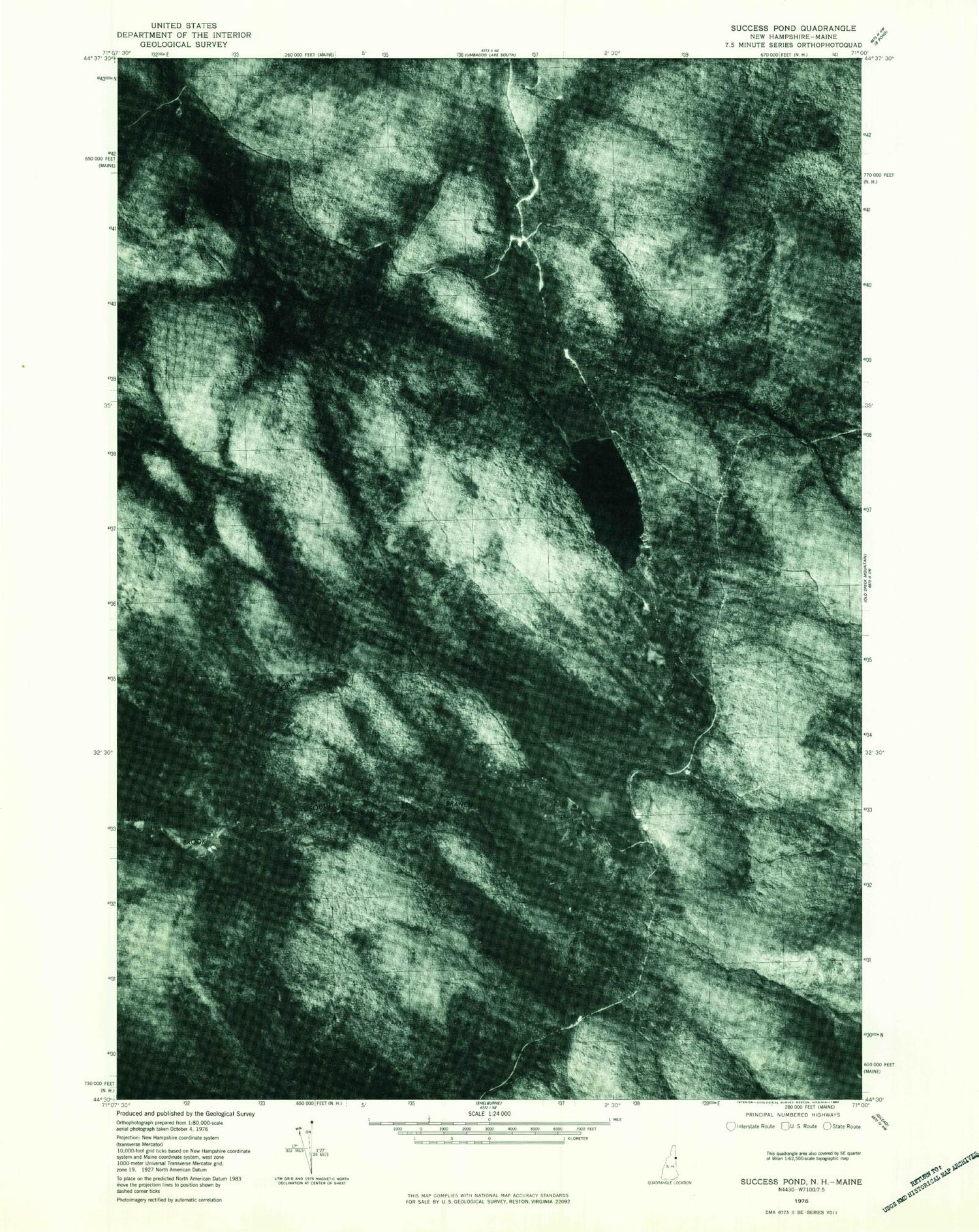 Classic USGS Success Pond New Hampshire 7.5'x7.5' Topo Map Image