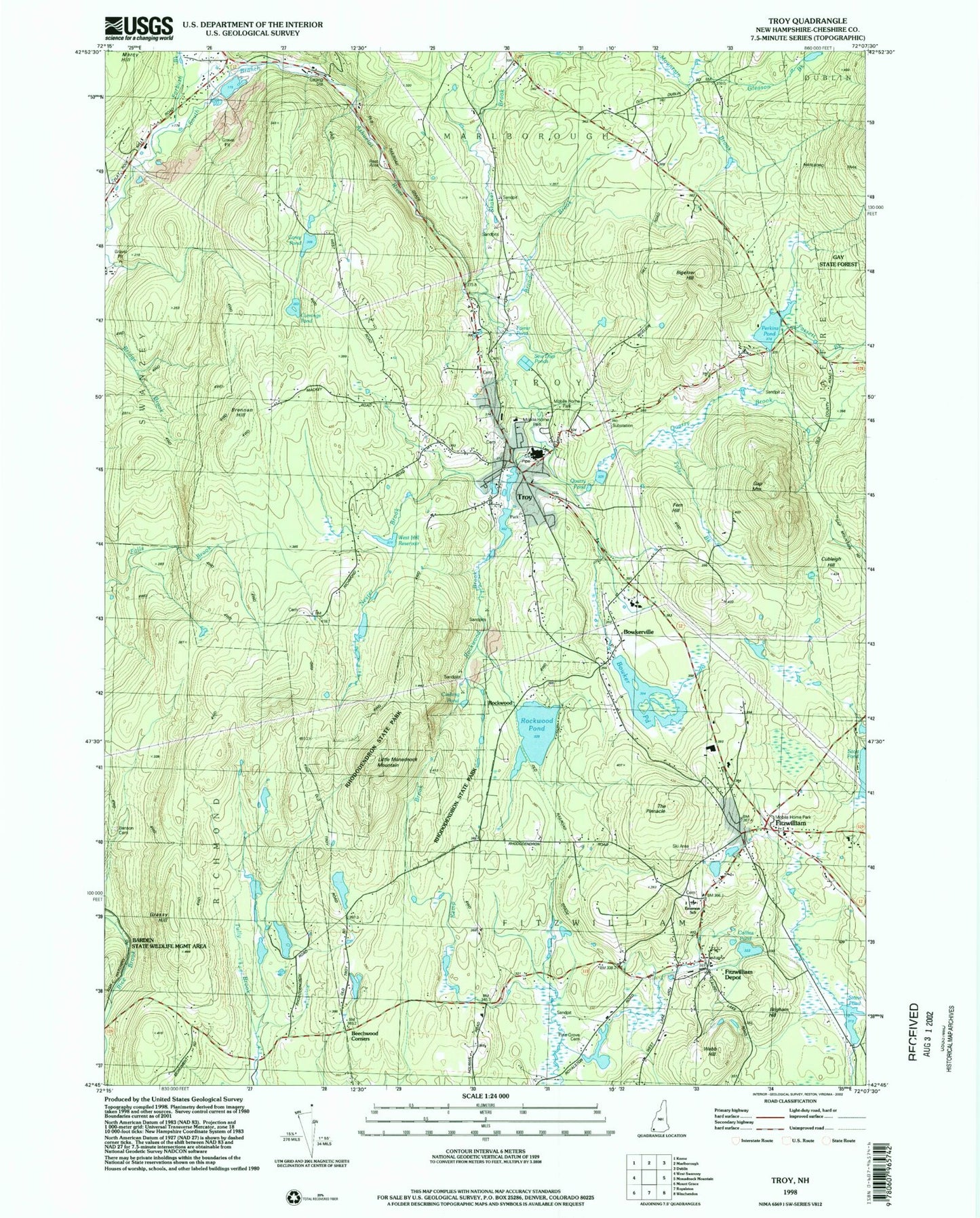 Classic USGS Troy New Hampshire 7.5'x7.5' Topo Map Image