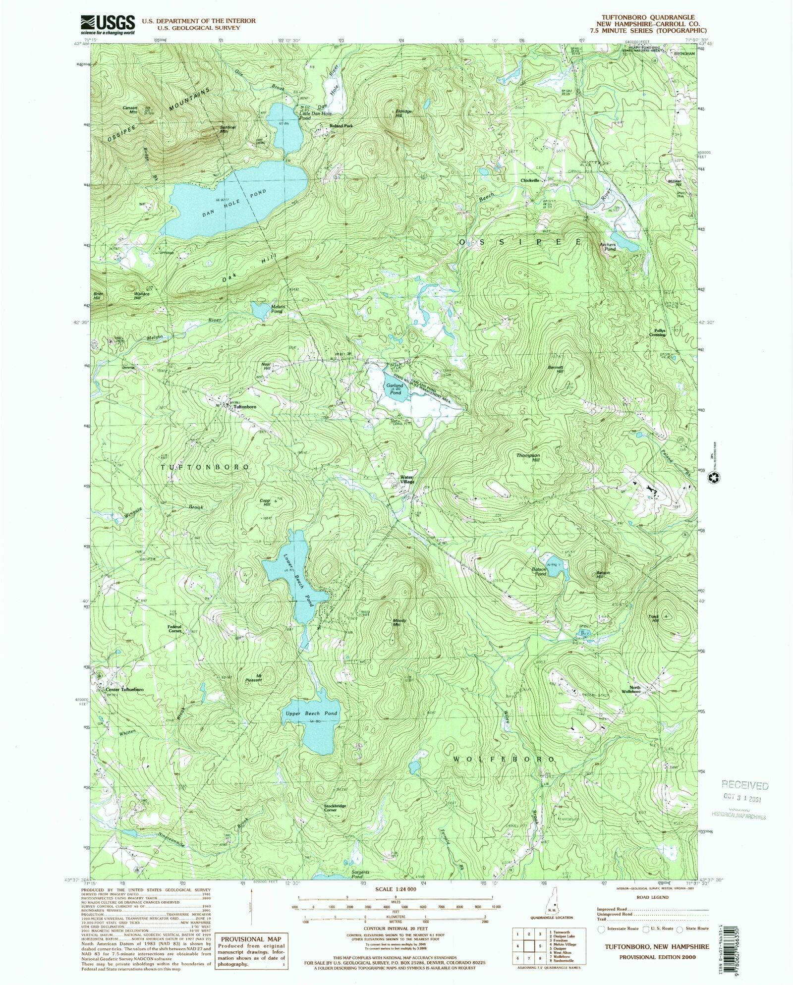 Classic USGS Tuftonboro New Hampshire 7.5'x7.5' Topo Map MyTopo Map Store