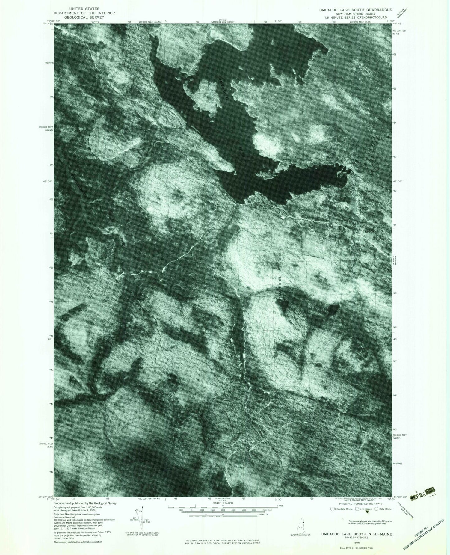 Classic USGS Umbagog Lake South New Hampshire 7.5'x7.5' Topo Map Image