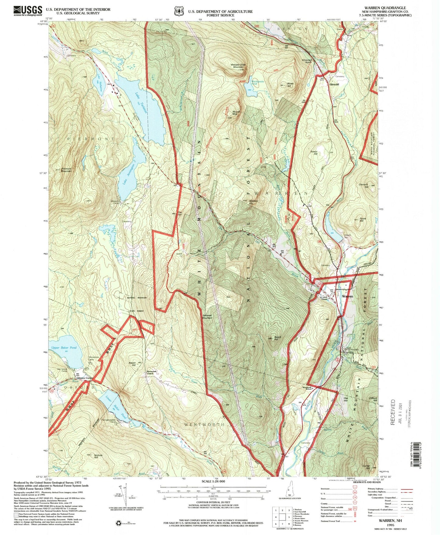 Classic USGS Warren New Hampshire 7.5'x7.5' Topo Map Image