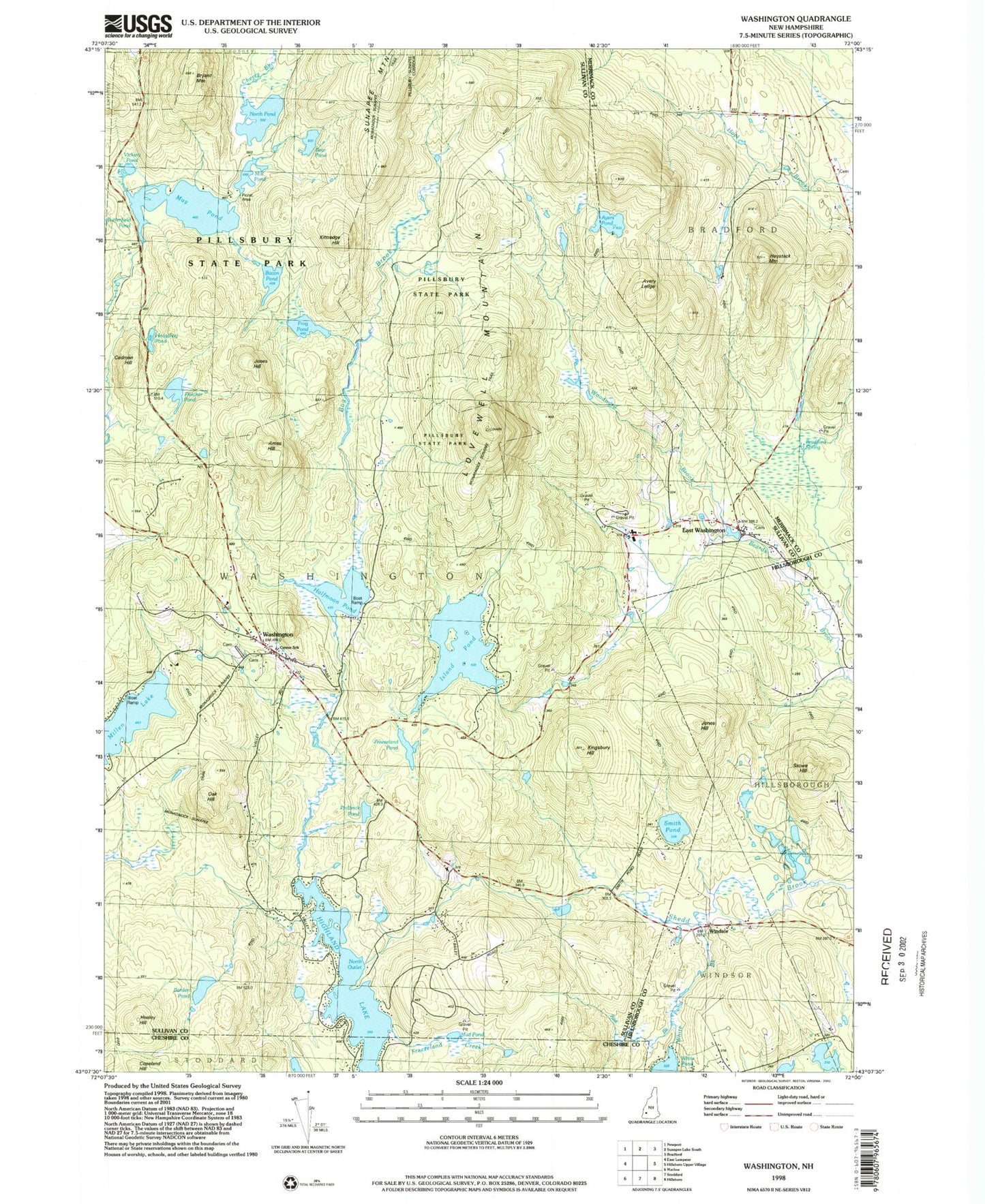 Classic USGS Washington New Hampshire 7.5'x7.5' Topo Map Image