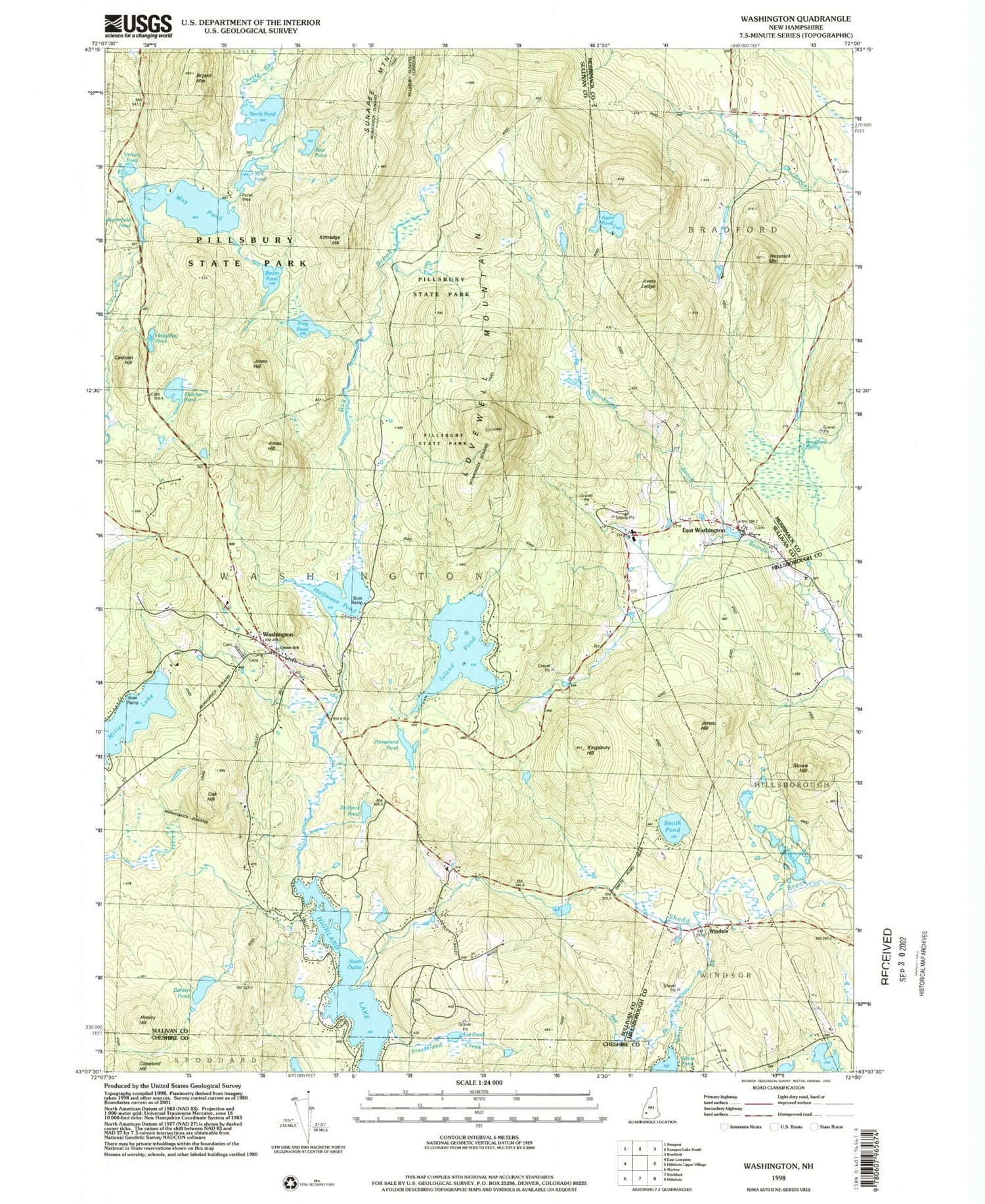 Classic USGS Washington New Hampshire 7.5'x7.5' Topo Map Image