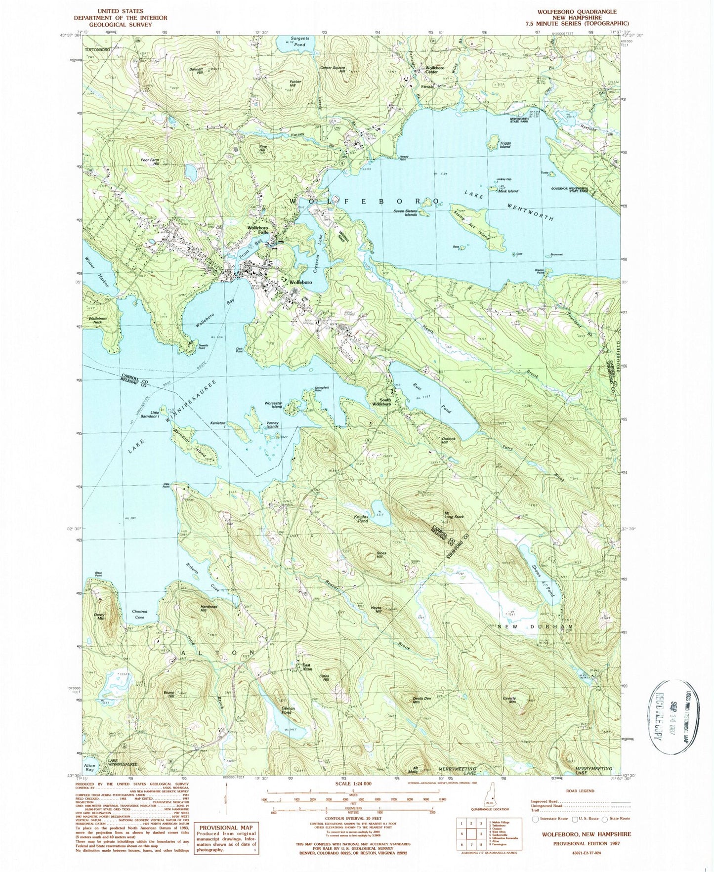 Classic USGS Wolfeboro New Hampshire 7.5'x7.5' Topo Map Image