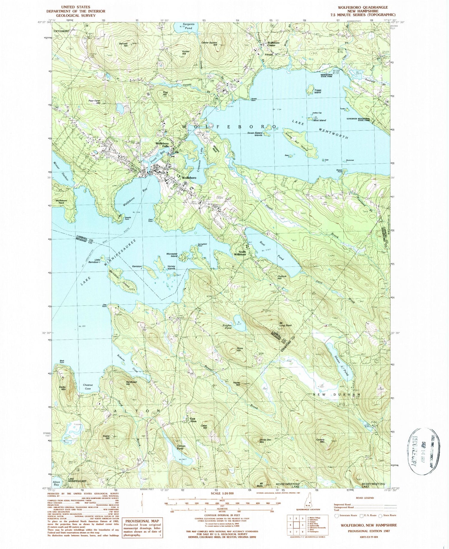 Classic USGS Wolfeboro New Hampshire 7.5'x7.5' Topo Map Image