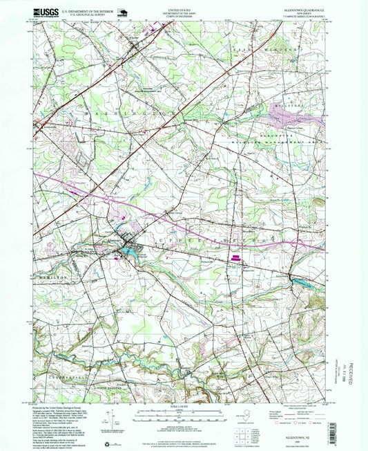 Classic USGS Allentown New Jersey 7.5'x7.5' Topo Map Image