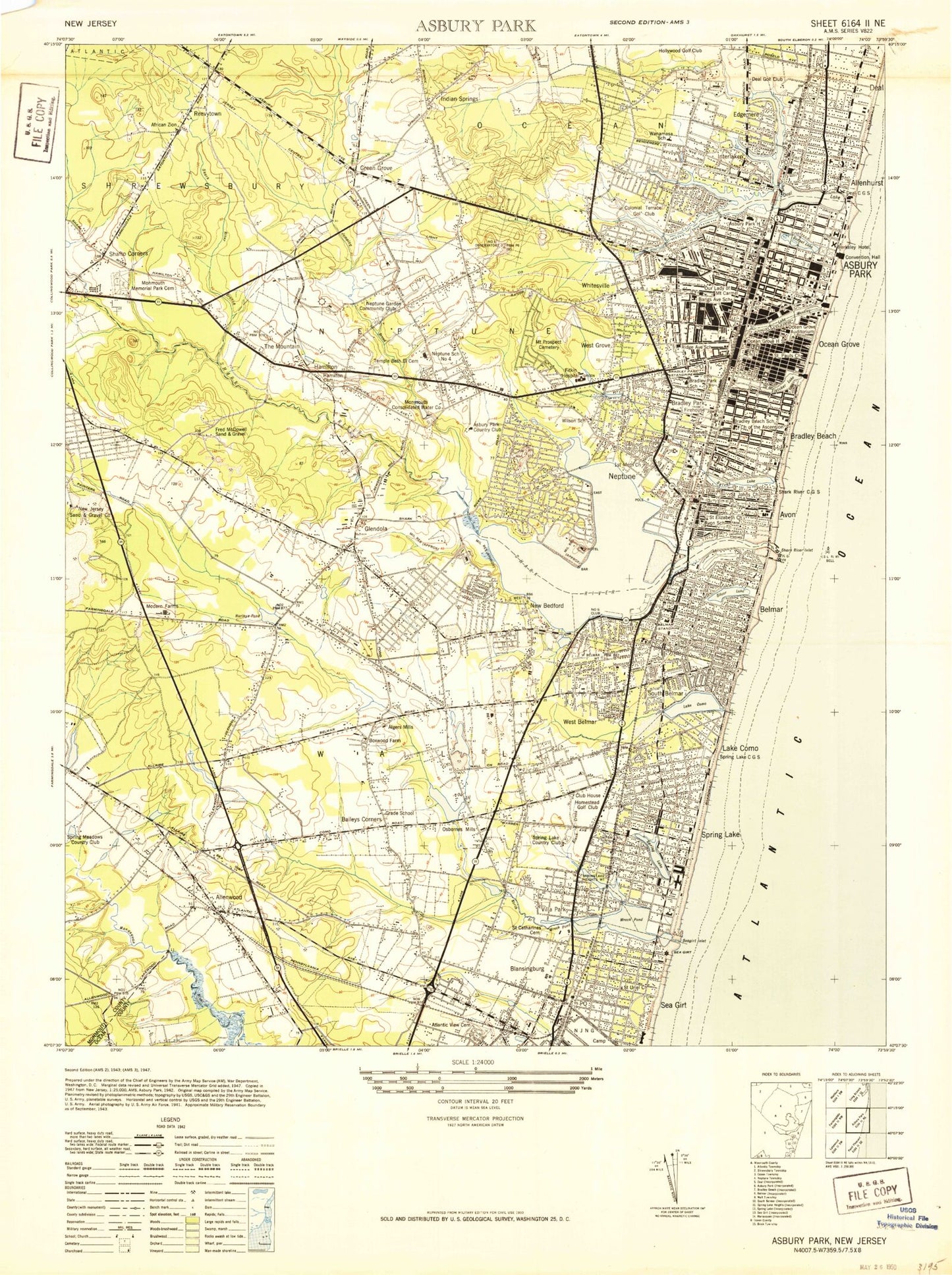 Classic USGS Asbury Park New Jersey 7.5'x7.5' Topo Map Image