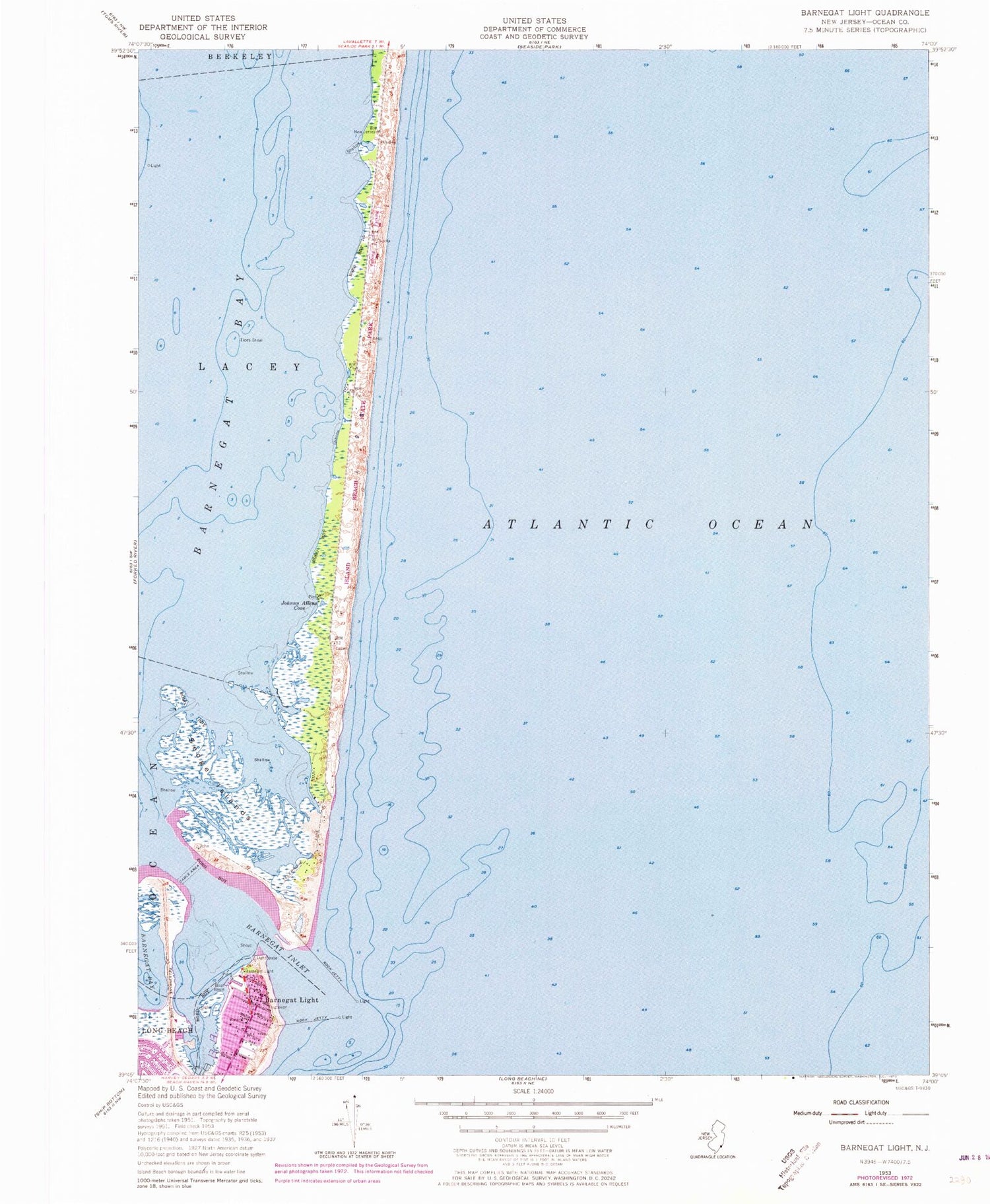 Classic USGS Barnegat Light New Jersey 7.5'x7.5' Topo Map Image