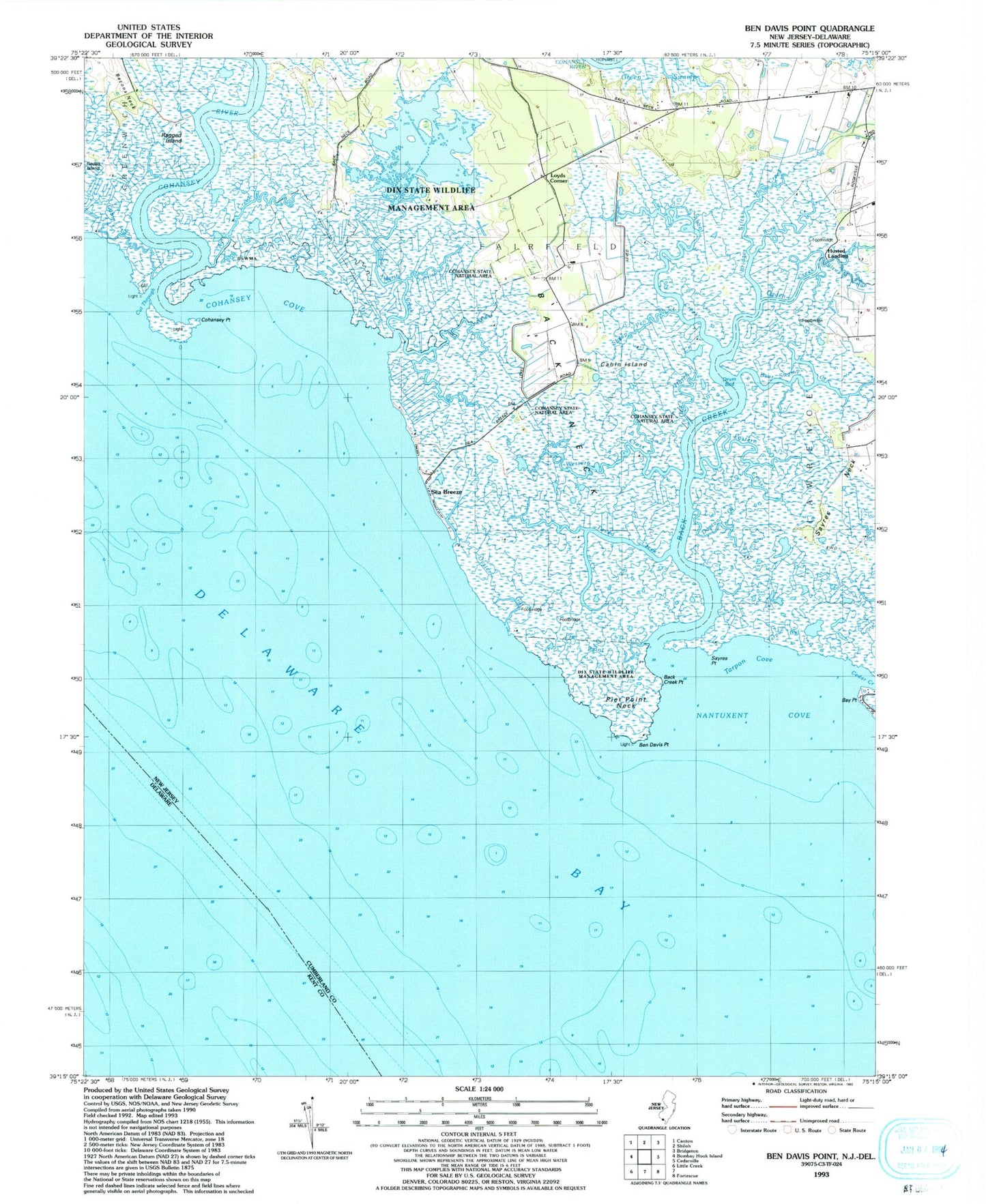 Classic USGS Ben Davis Point New Jersey 7.5'x7.5' Topo Map Image