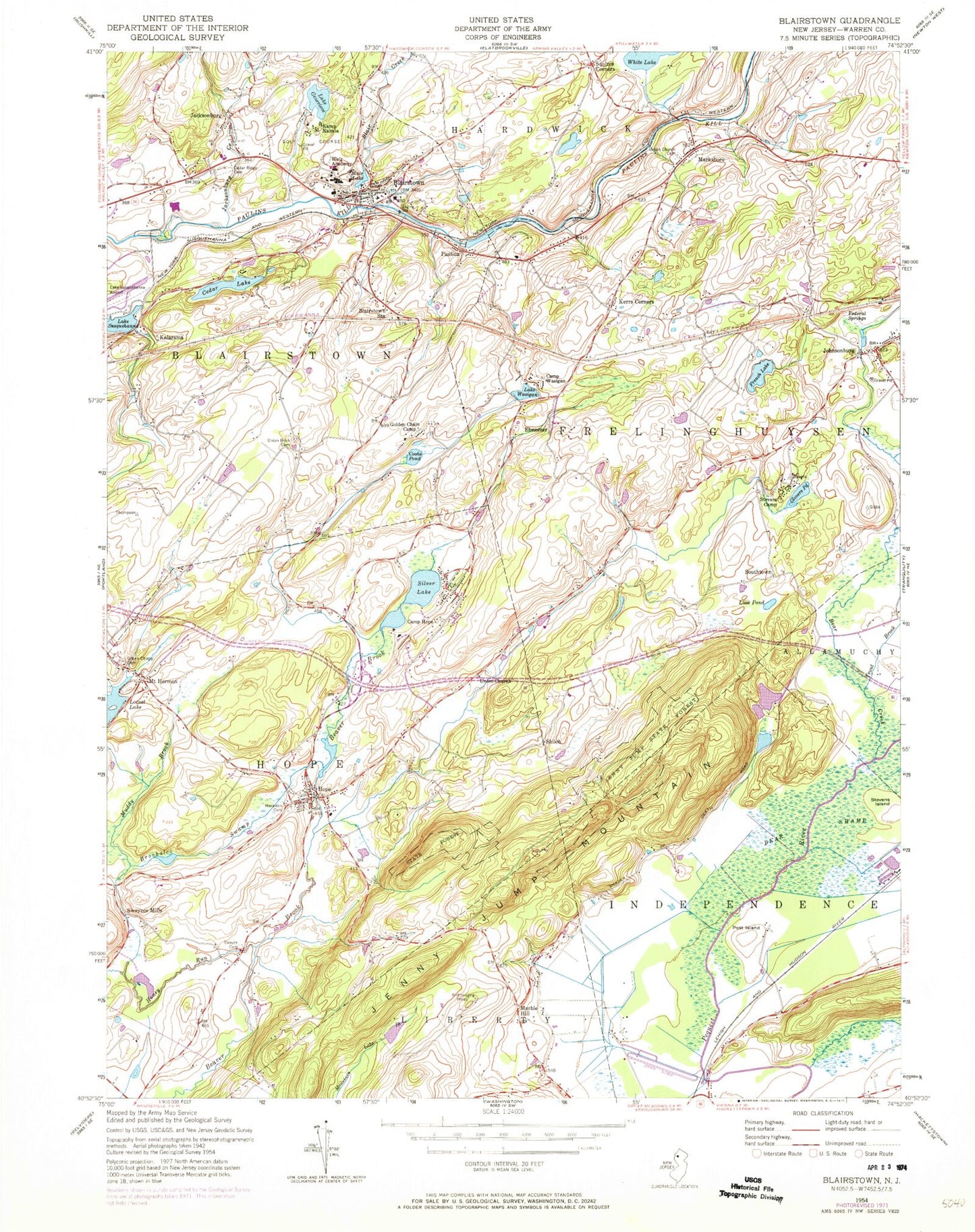 Classic USGS Blairstown New Jersey 7.5'x7.5' Topo Map Image