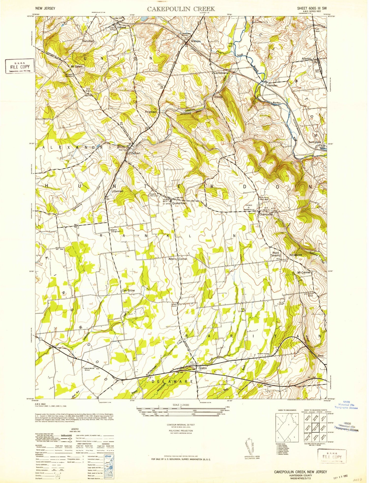 Classic USGS Pittstown New Jersey 7.5'x7.5' Topo Map Image