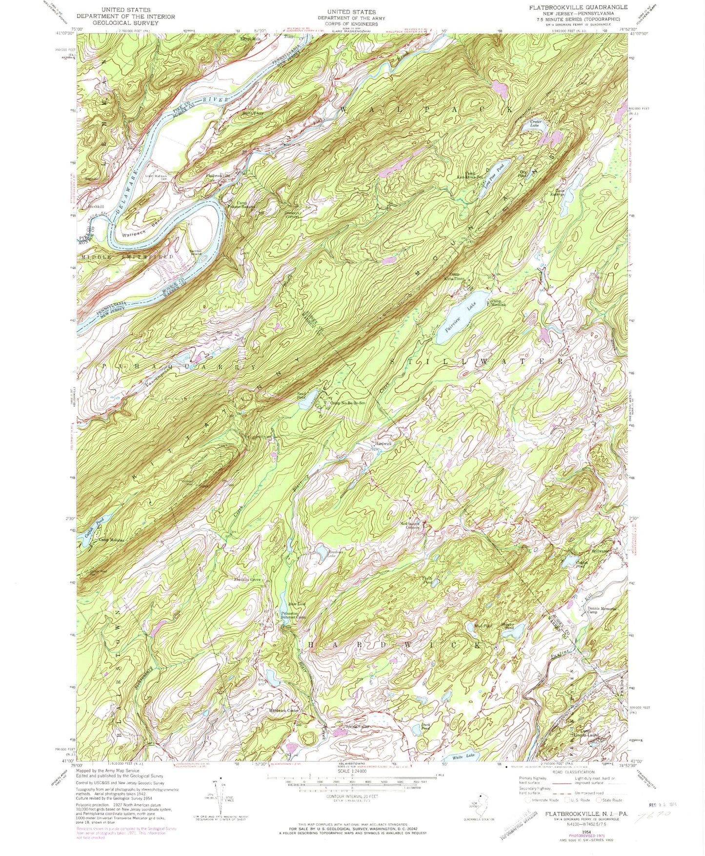 Classic USGS Flatbrookville New Jersey 7.5'x7.5' Topo Map Image
