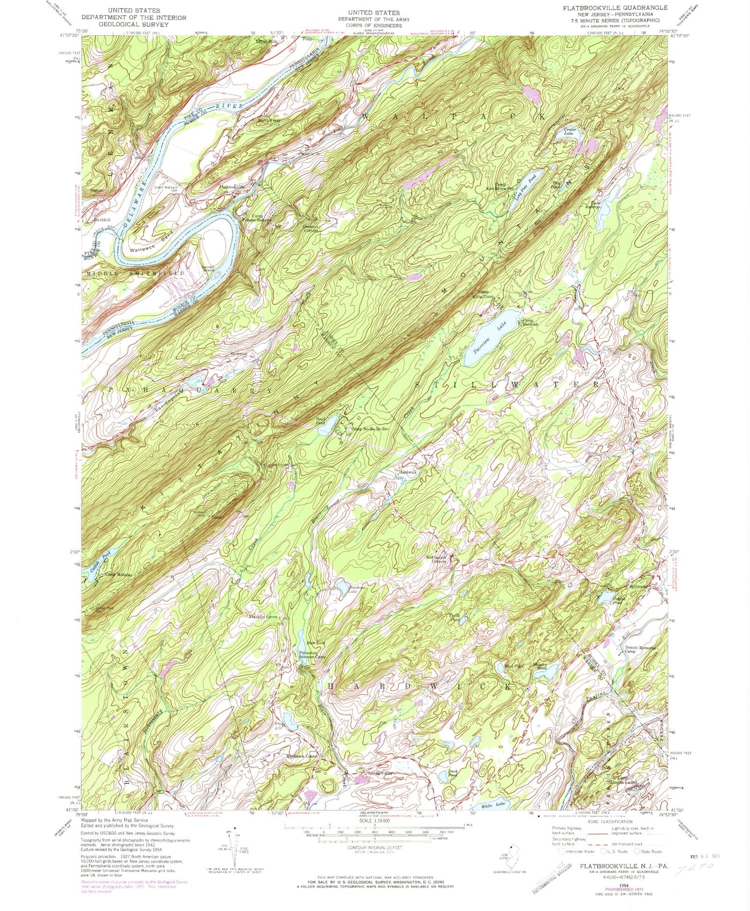 Classic USGS Flatbrookville New Jersey 7.5'x7.5' Topo Map Image