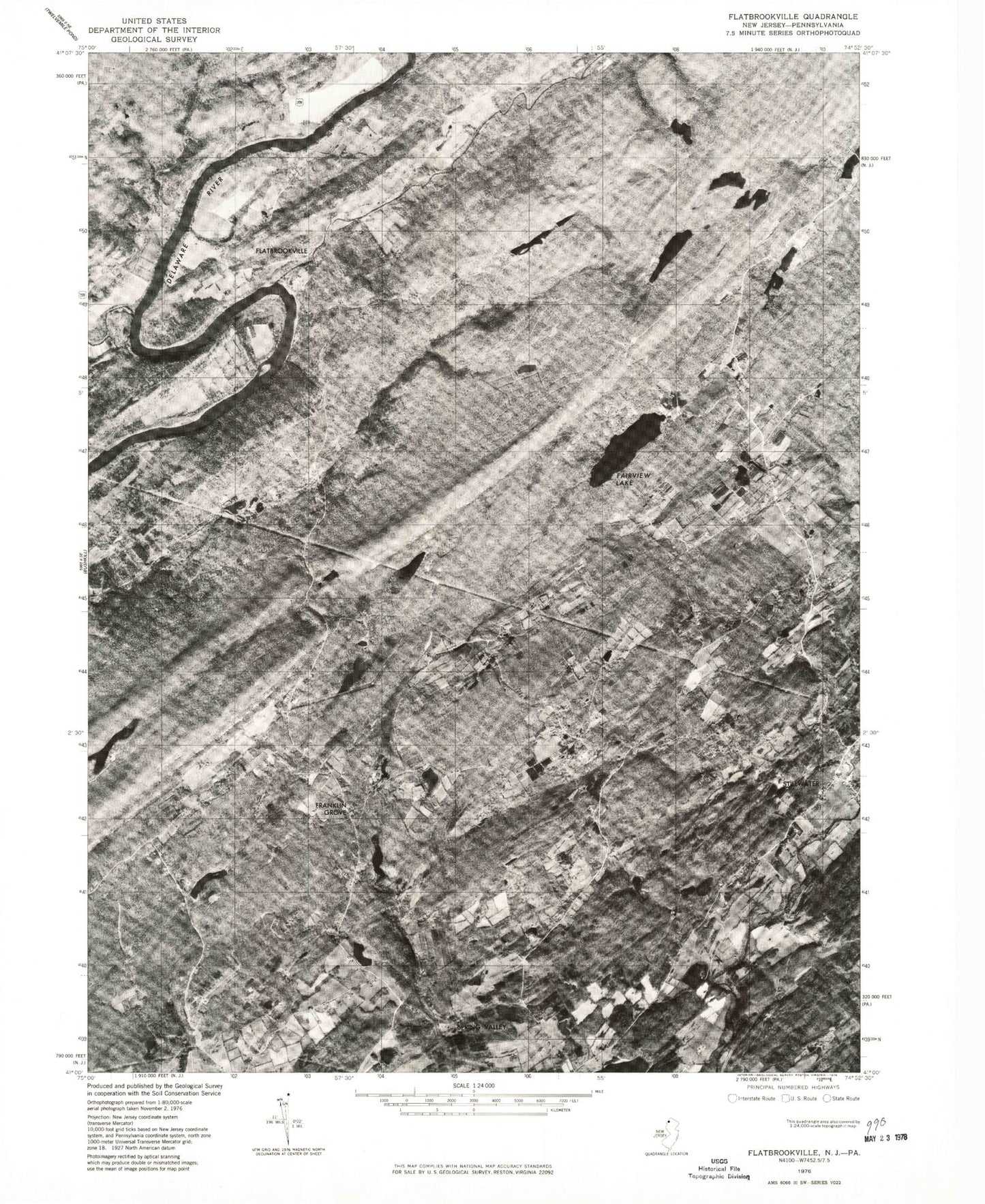 Classic USGS Flatbrookville New Jersey 7.5'x7.5' Topo Map Image