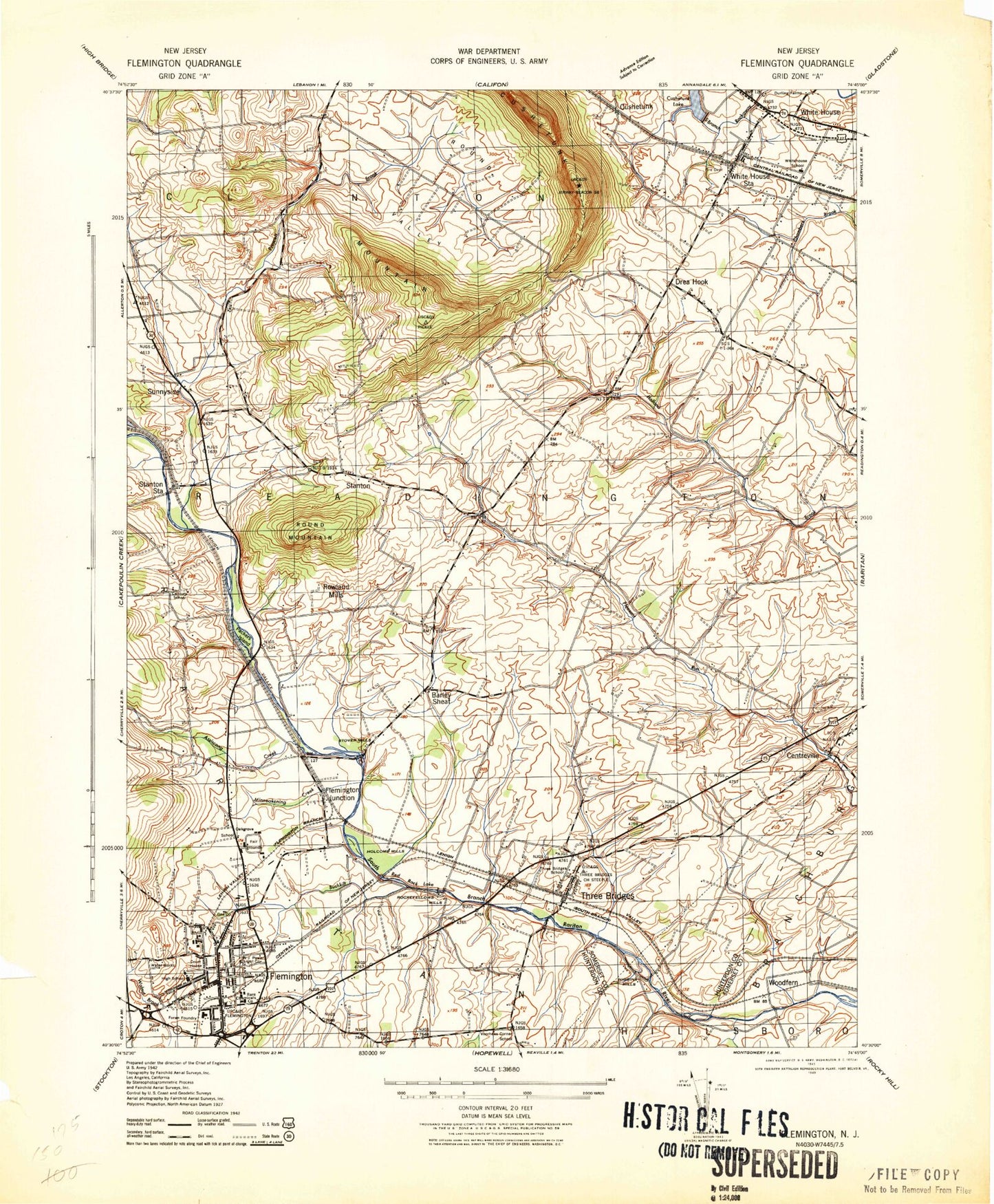 Classic USGS Flemington New Jersey 7.5'x7.5' Topo Map Image