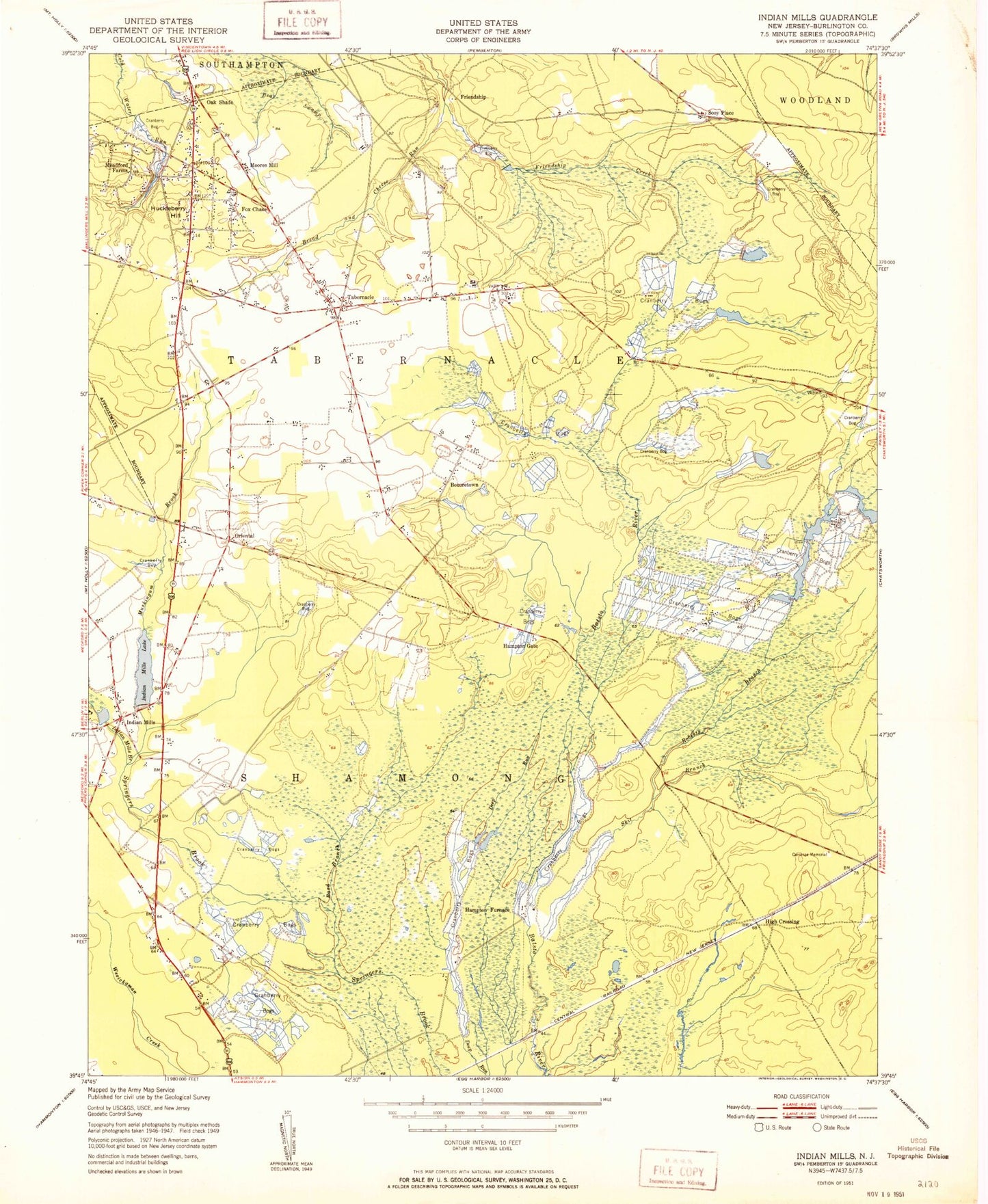 Classic USGS Indian Mills New Jersey 7.5'x7.5' Topo Map Image