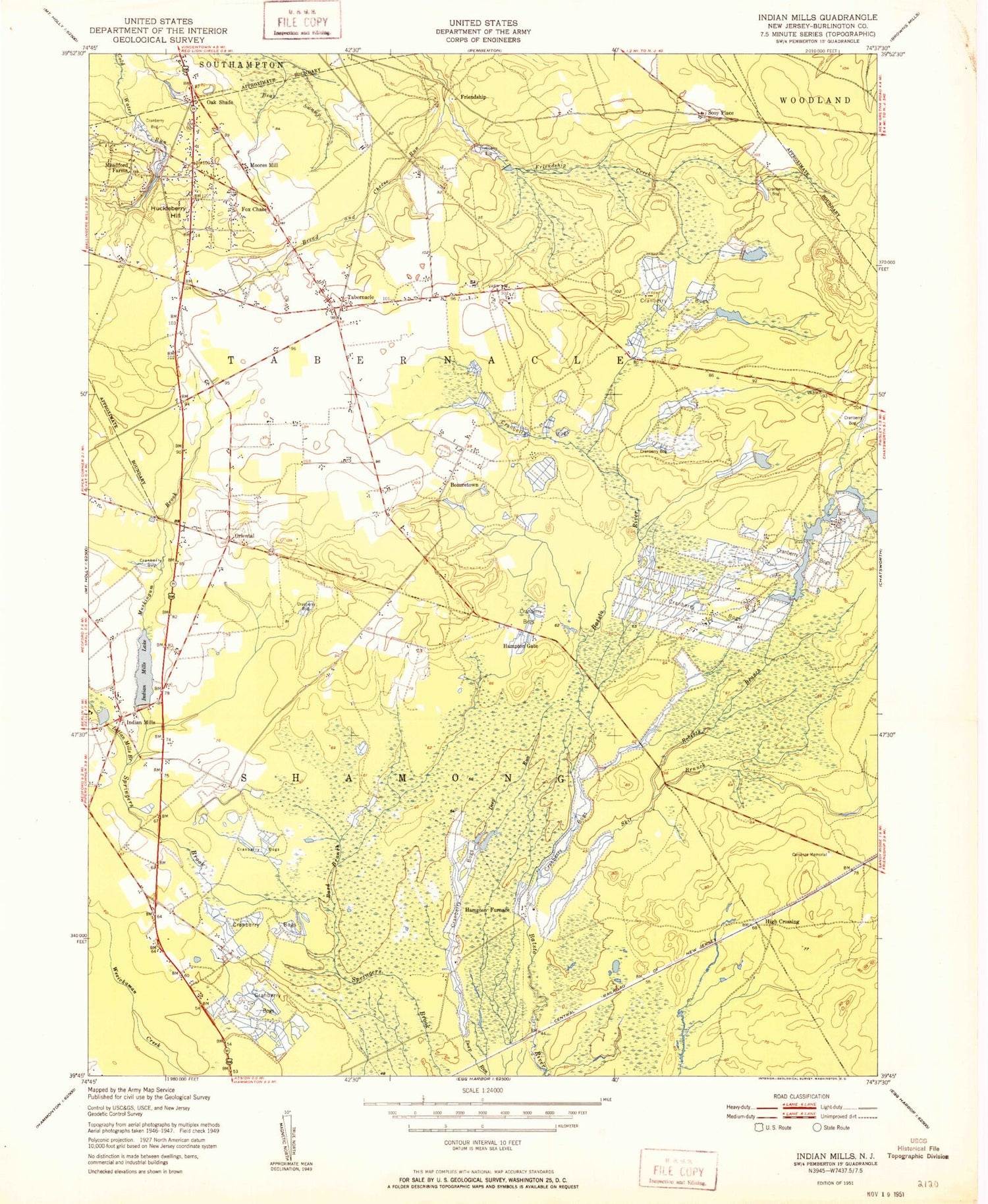 Classic USGS Indian Mills New Jersey 7.5'x7.5' Topo Map Image