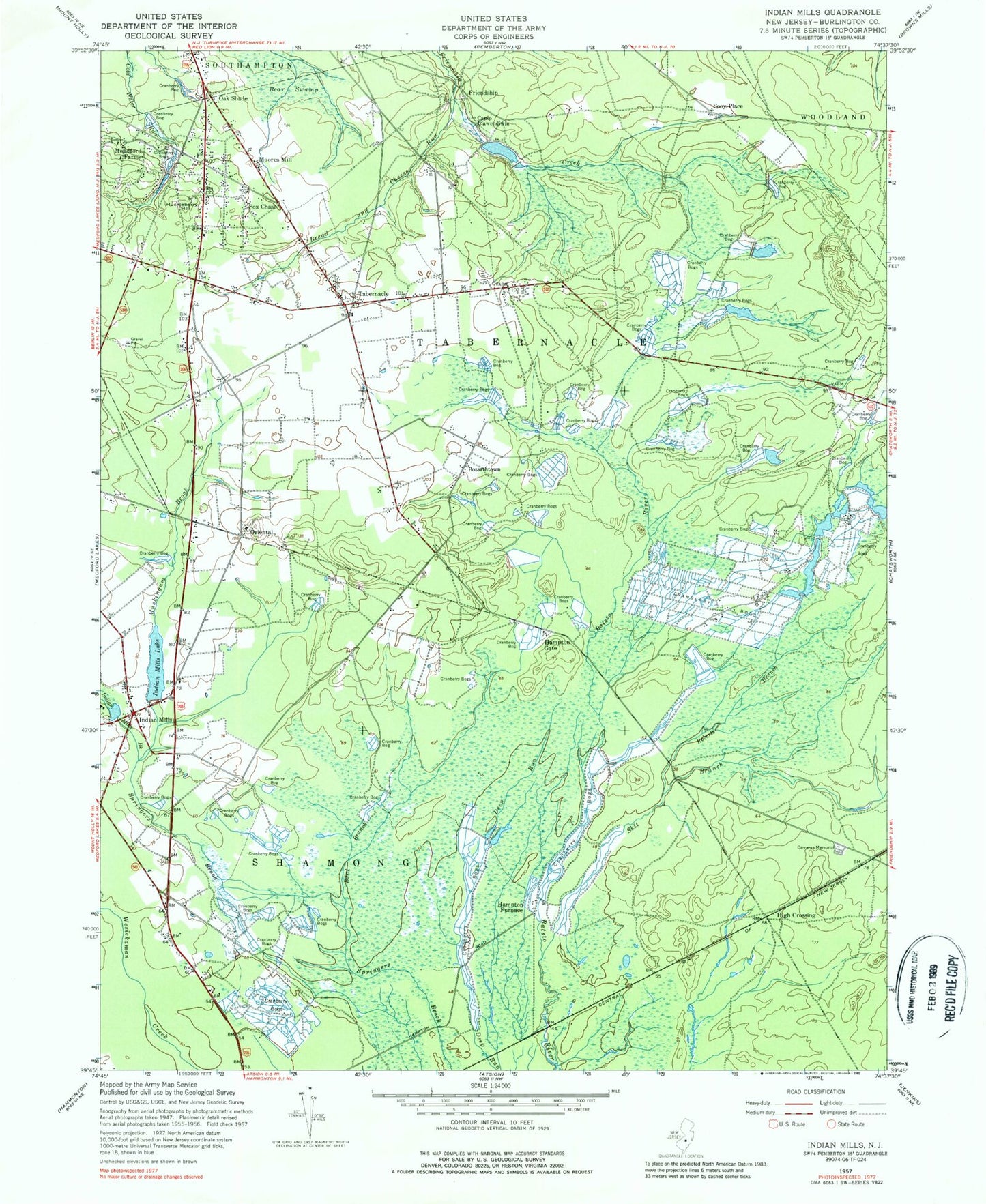 Classic USGS Indian Mills New Jersey 7.5'x7.5' Topo Map Image