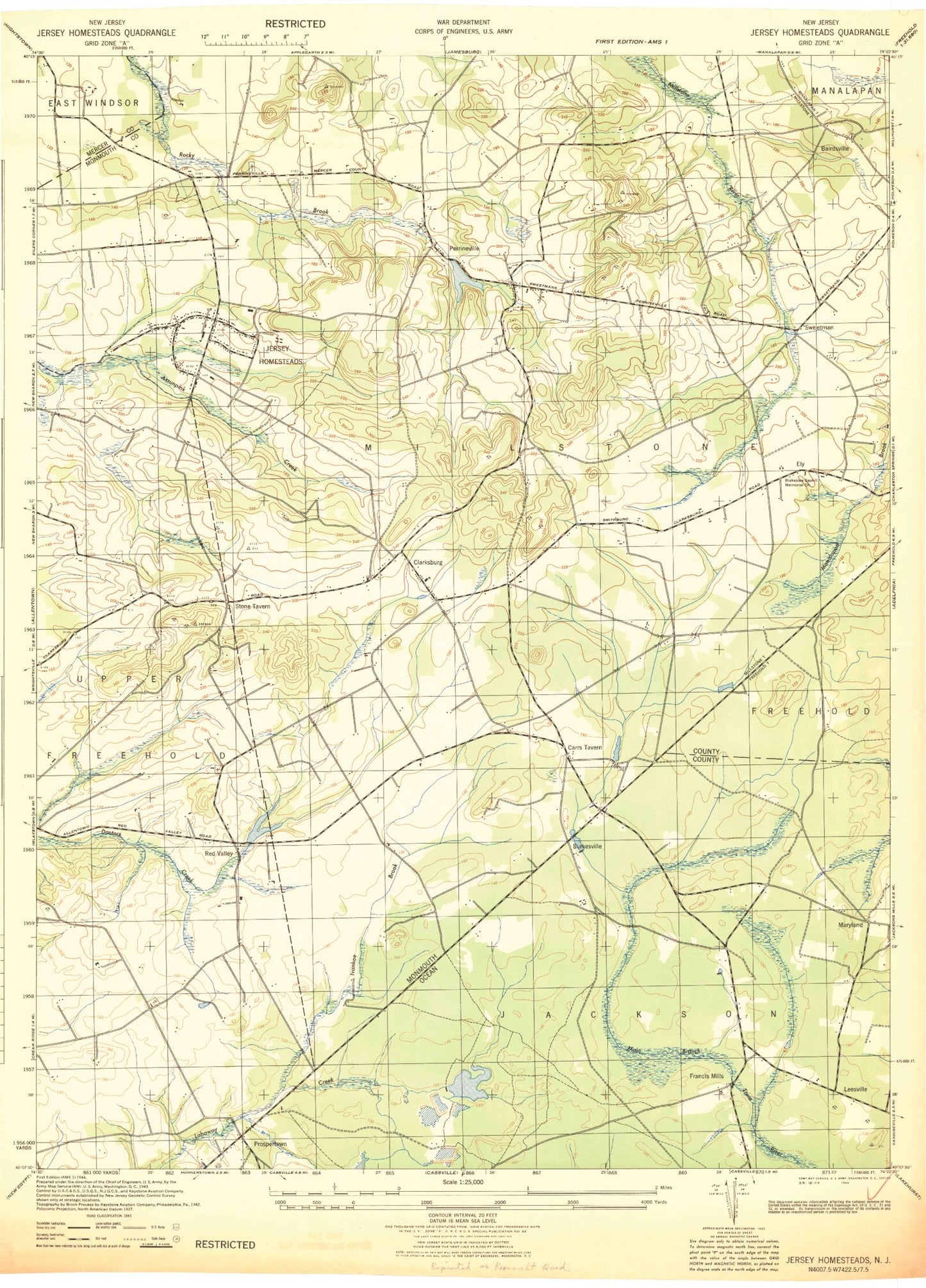 Classic USGS Roosevelt New Jersey 7.5'x7.5' Topo Map Image