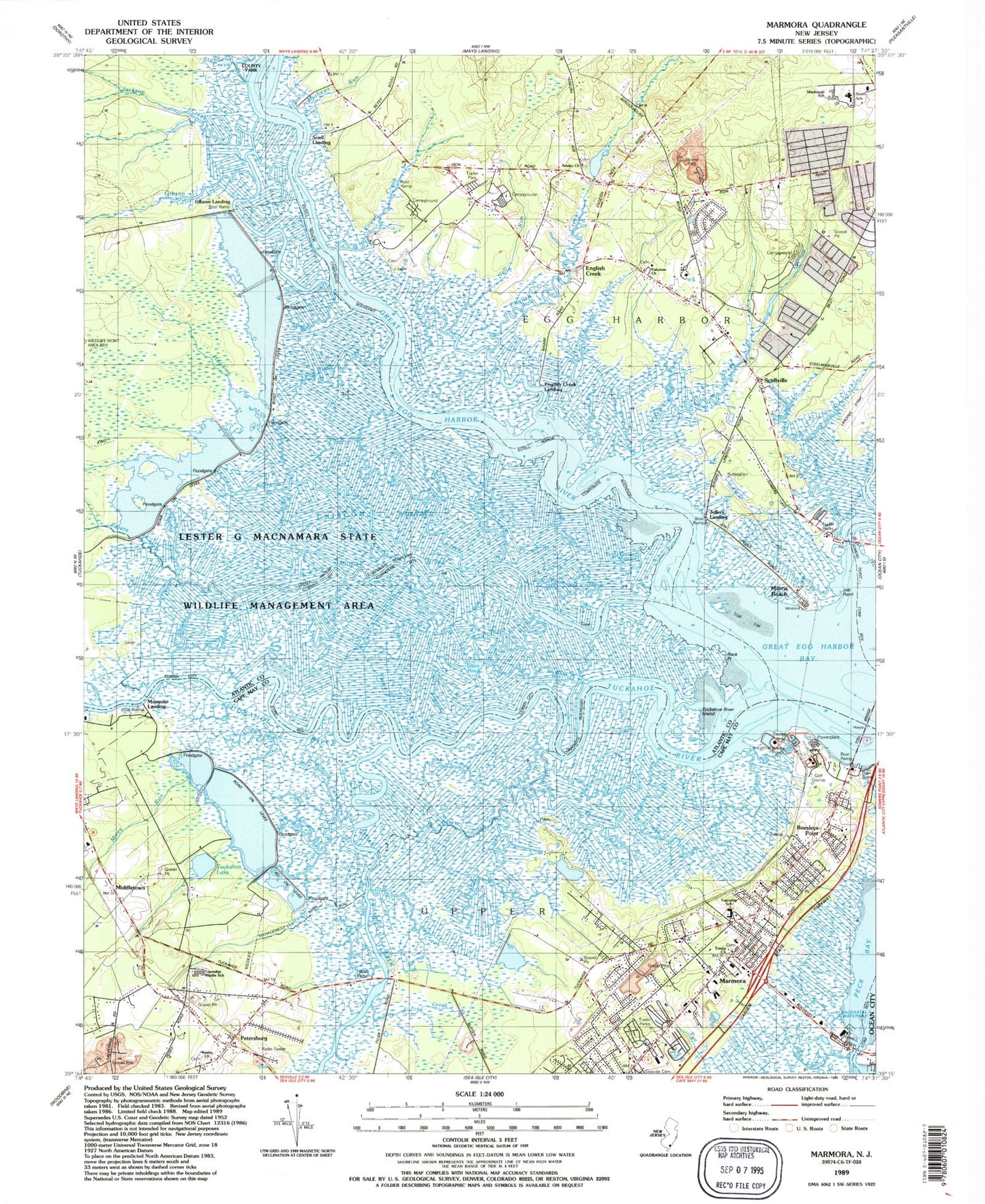 Classic USGS Marmora New Jersey 7.5'x7.5' Topo Map Image
