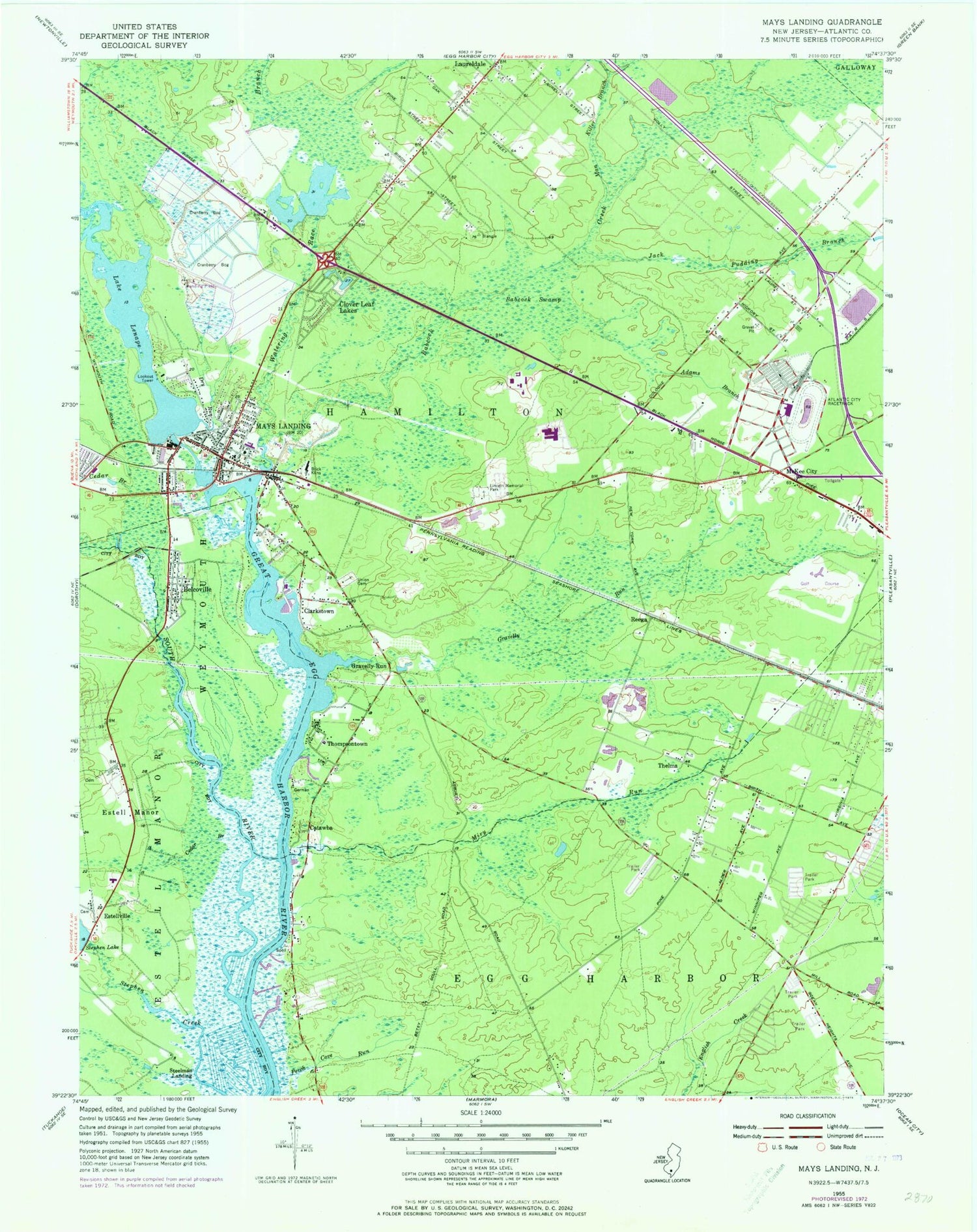 Classic USGS Mays Landing New Jersey 7.5'x7.5' Topo Map Image