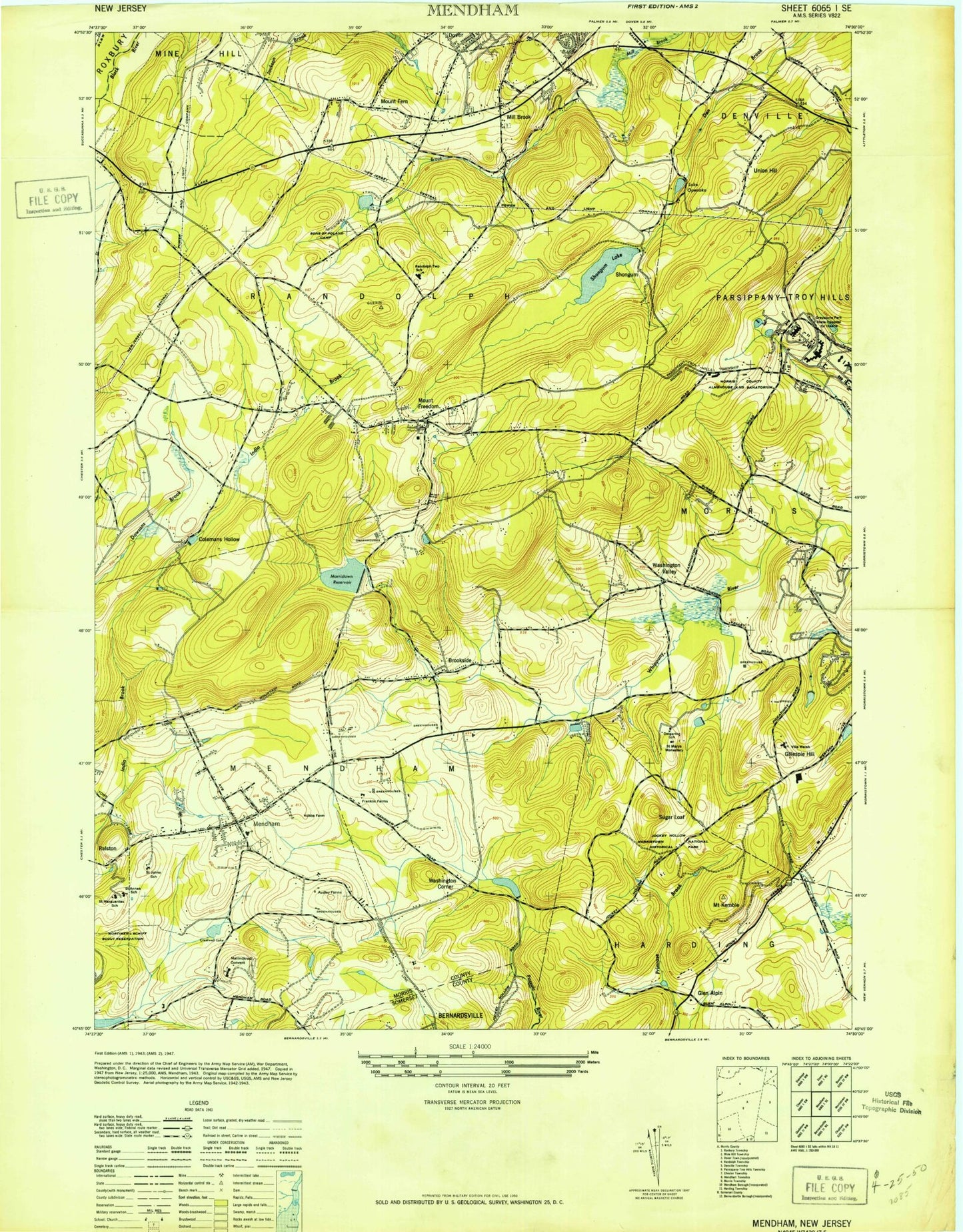 Classic USGS Mendham New Jersey 7.5'x7.5' Topo Map Image