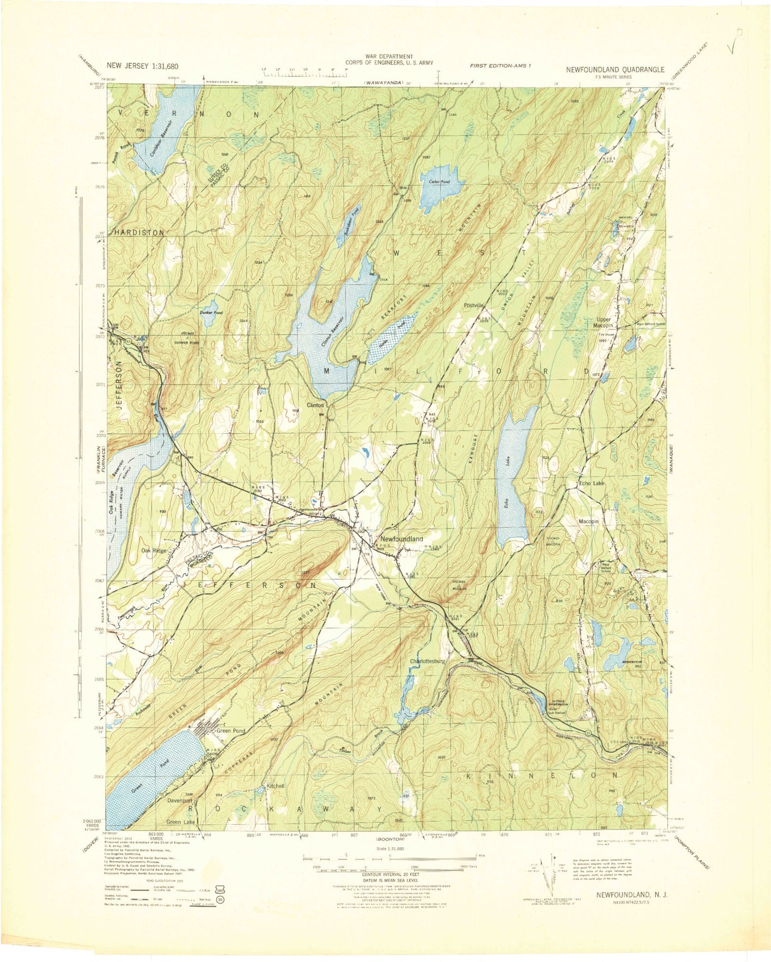 Classic USGS Newfoundland New Jersey 7.5'x7.5' Topo Map Image