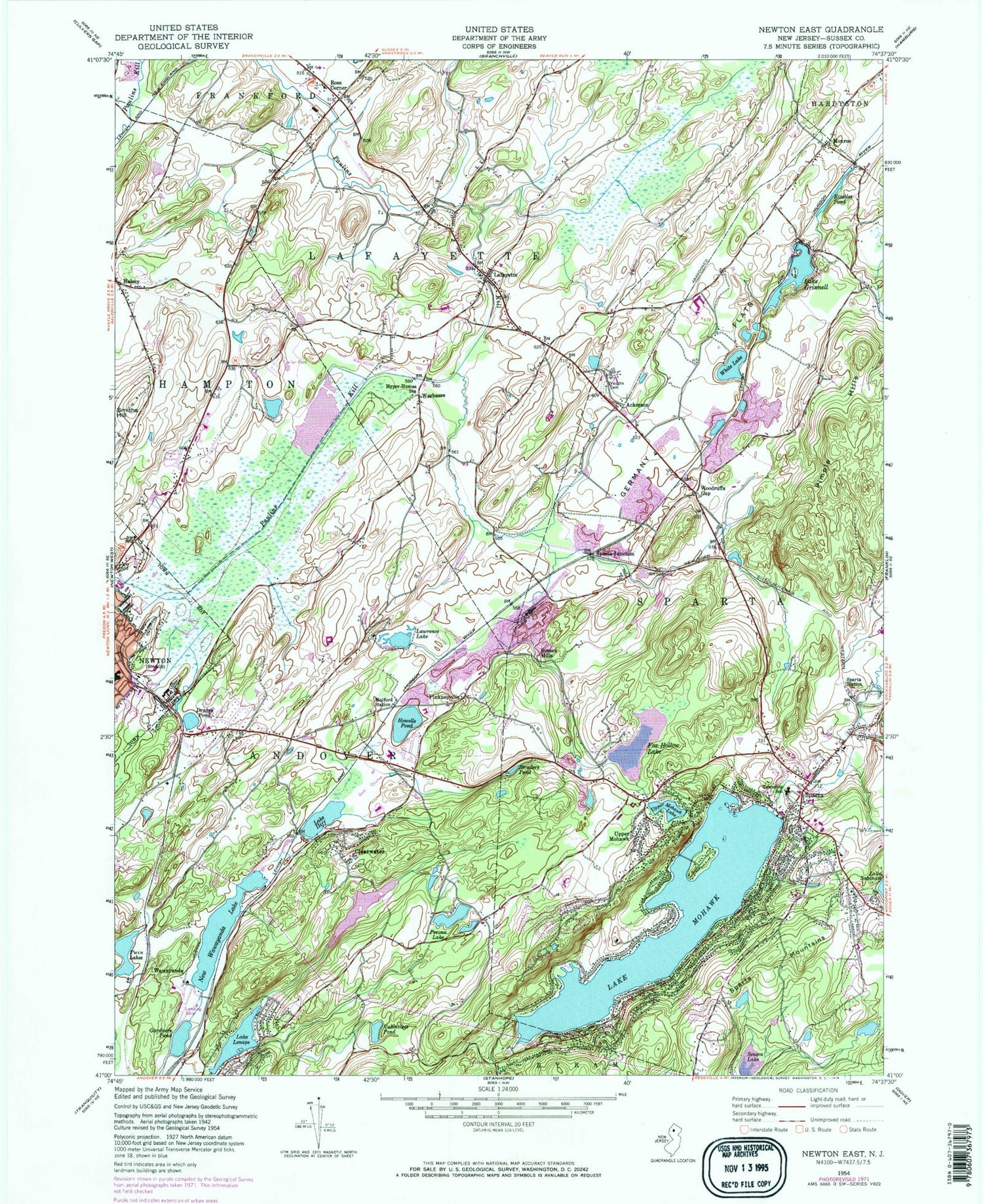 Classic USGS Newton East New Jersey 7.5'x7.5' Topo Map Image