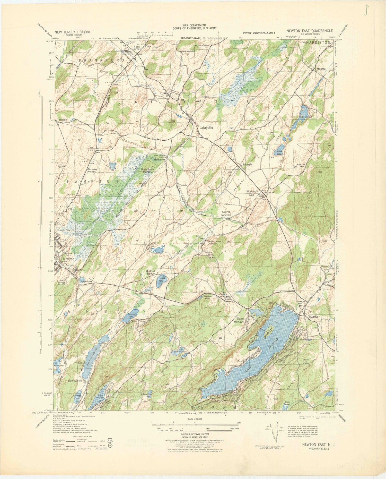 Classic USGS Newton East New Jersey 7.5'x7.5' Topo Map Image