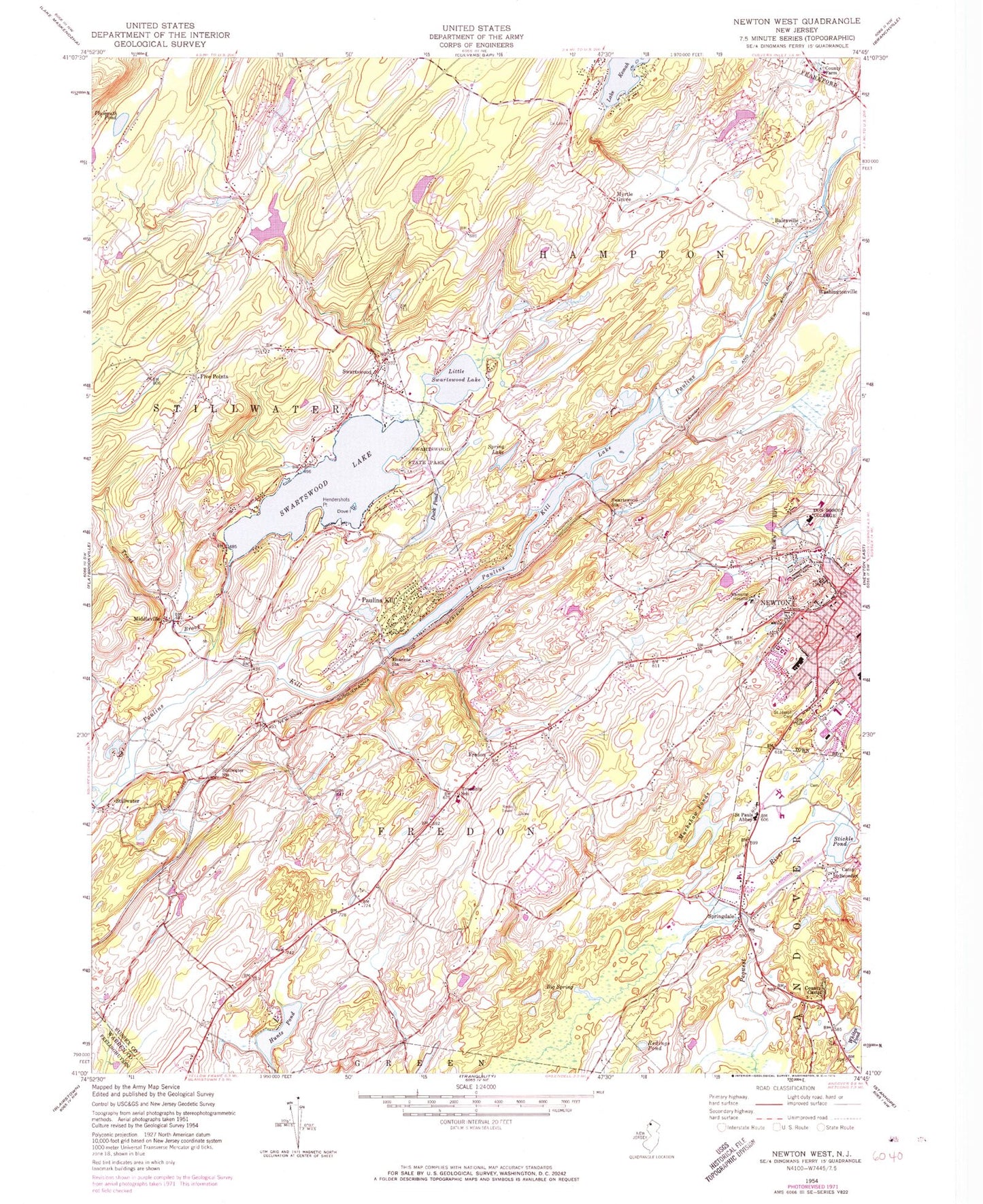 Classic USGS Newton West New Jersey 7.5'x7.5' Topo Map Image