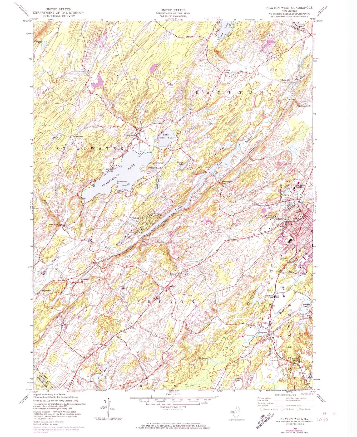Classic USGS Newton West New Jersey 7.5'x7.5' Topo Map Image