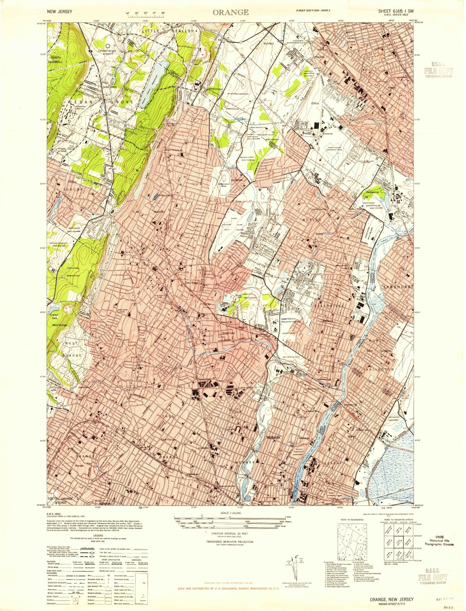 Classic USGS Orange New Jersey 7.5'x7.5' Topo Map Image