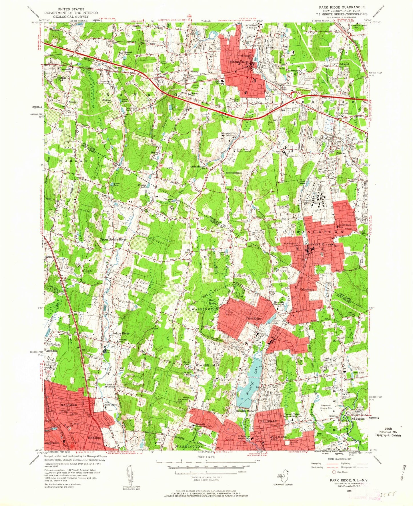 Classic USGS Park Ridge New Jersey 7.5'x7.5' Topo Map Image