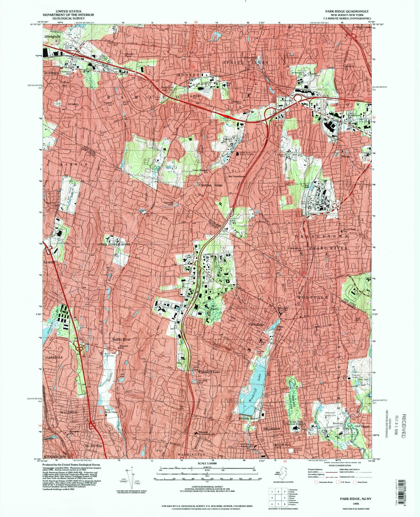 Classic USGS Park Ridge New Jersey 7.5'x7.5' Topo Map Image