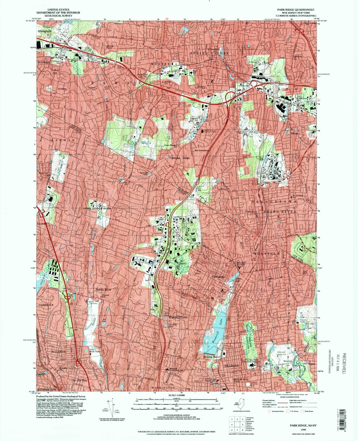 Classic USGS Park Ridge New Jersey 7.5'x7.5' Topo Map Image